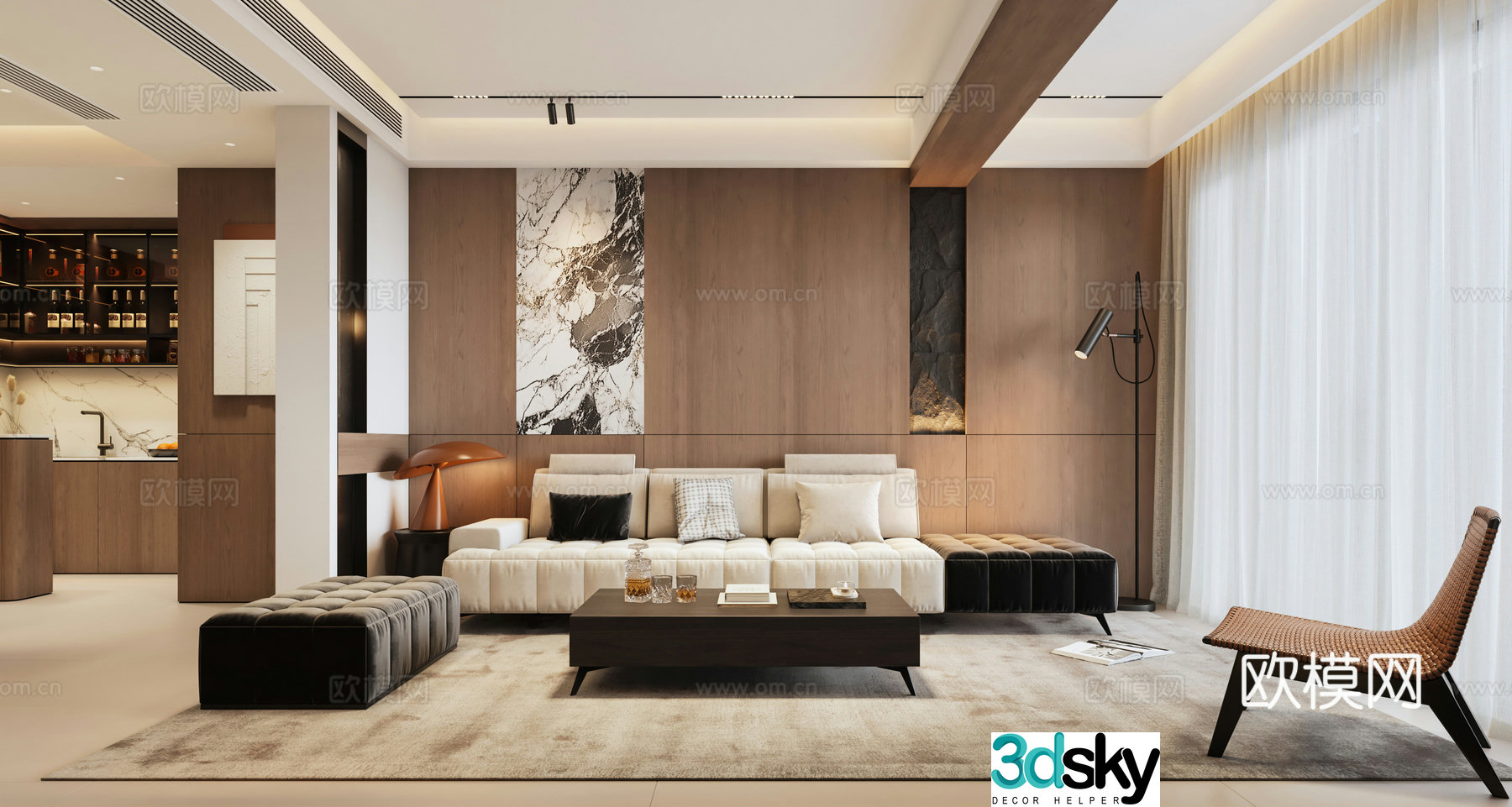 Italian minimalist living room 3D model