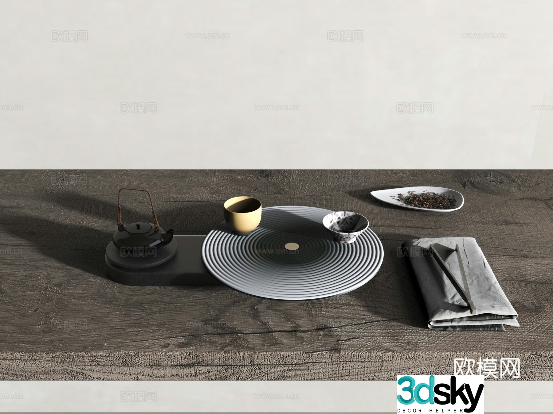 Modern oriental tea tray 3d model