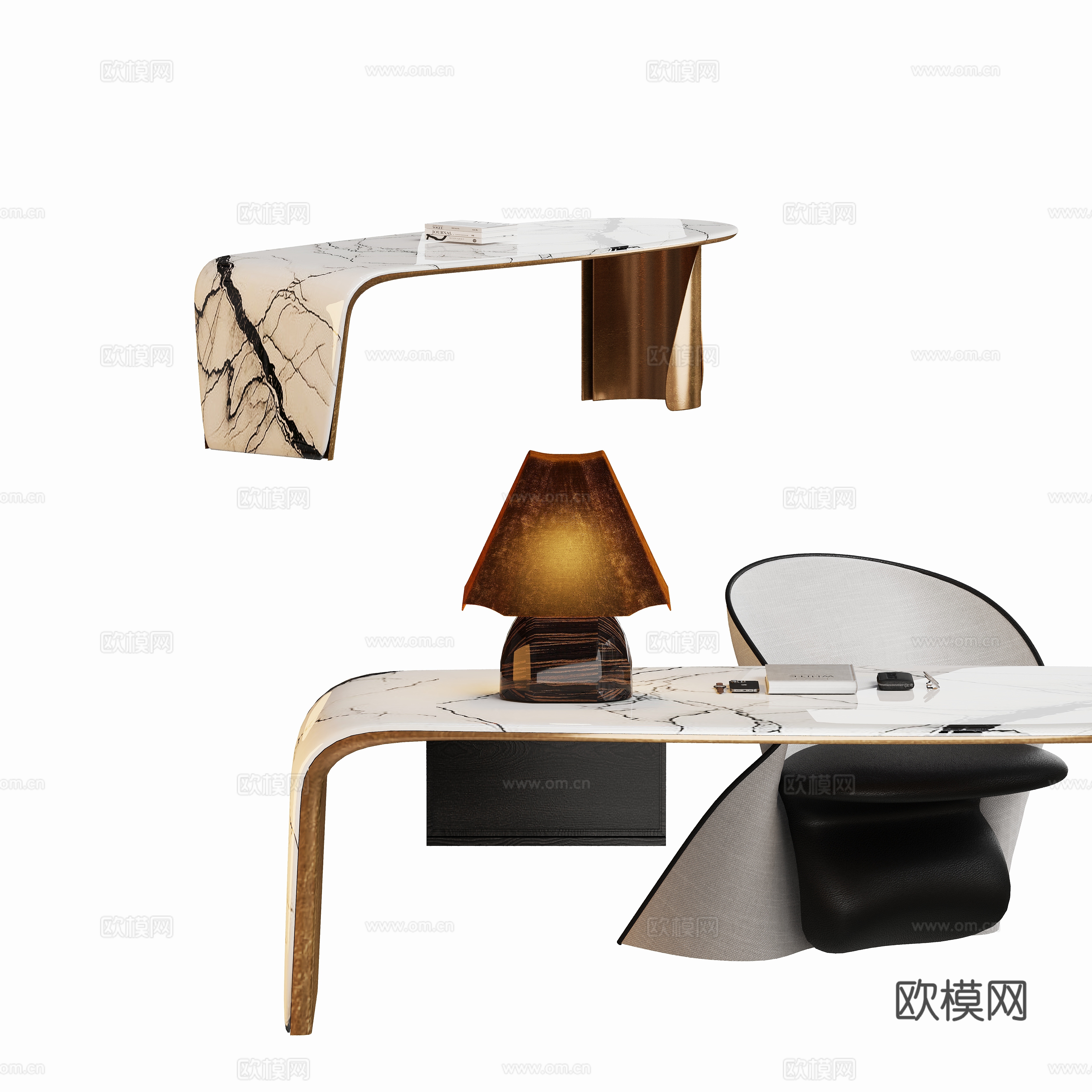 Modern light luxury office desk and chair 3D model