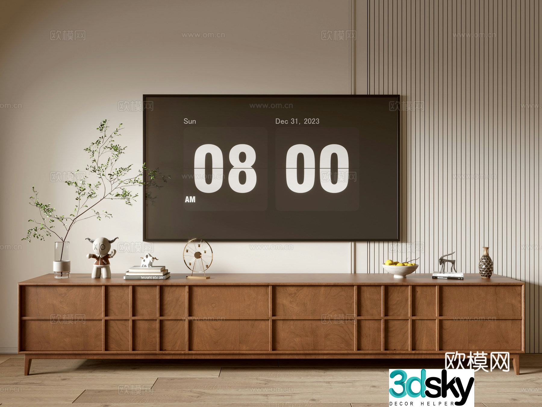 Modern wood grain TV cabinet simple side cabinet chest of drawers low cabinet whole cabinet side cabinet balcony 3D model