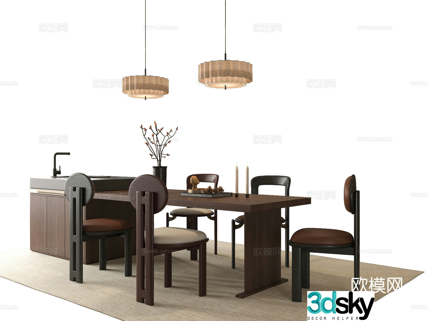 Medium style dining table and chairs Island dining table and chairs 3D model