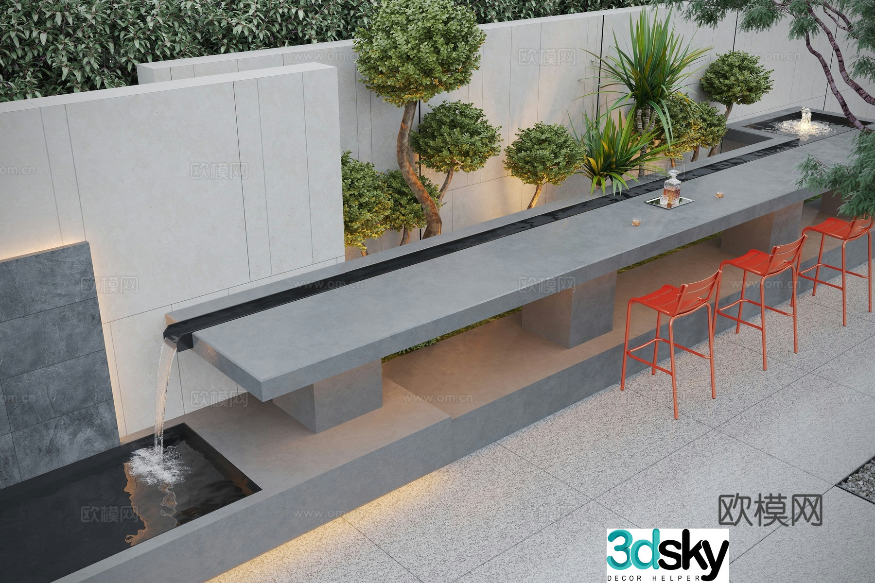 Modern water landscape garden waterscape stacked water pool 3d model