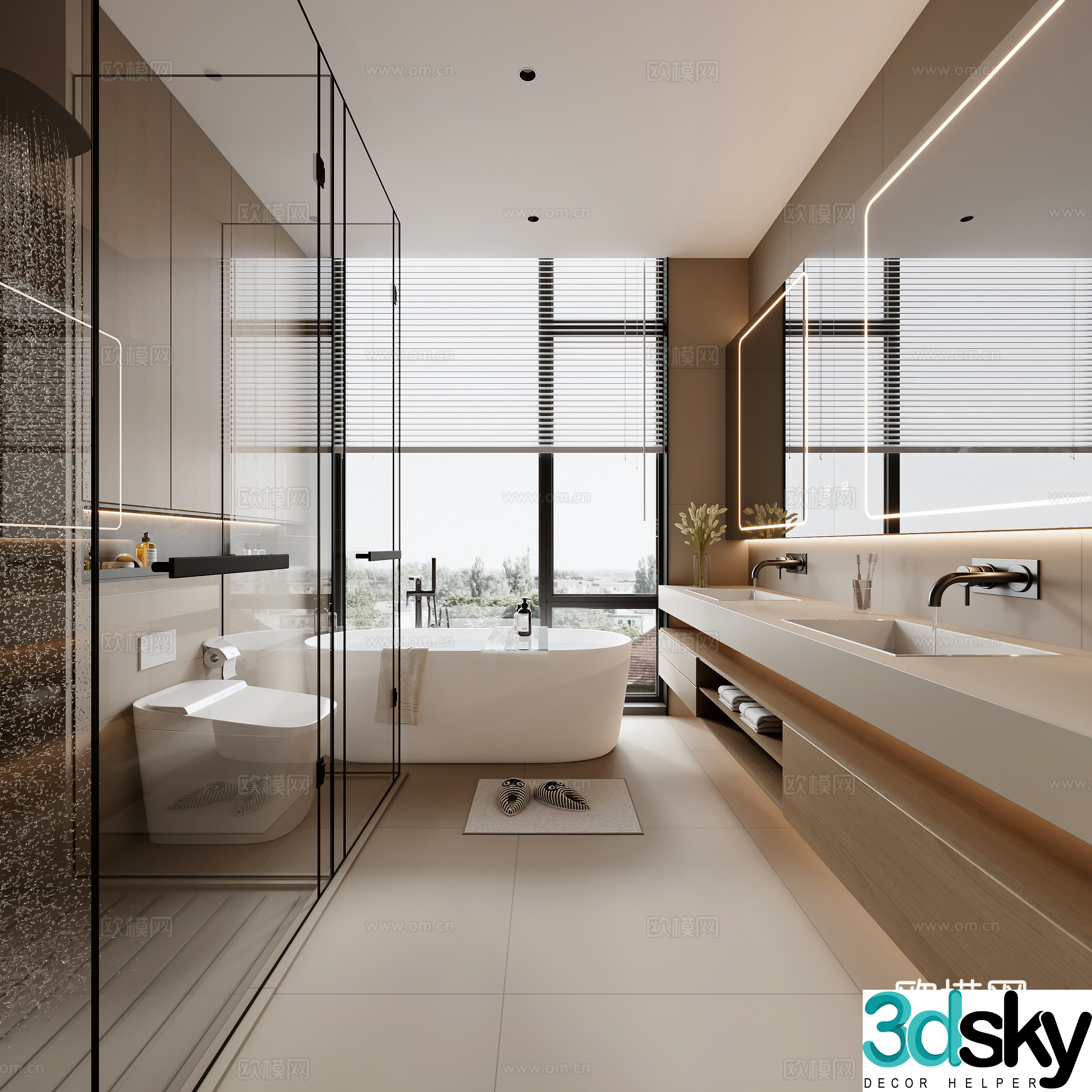 Creamy style bathroom 3d model