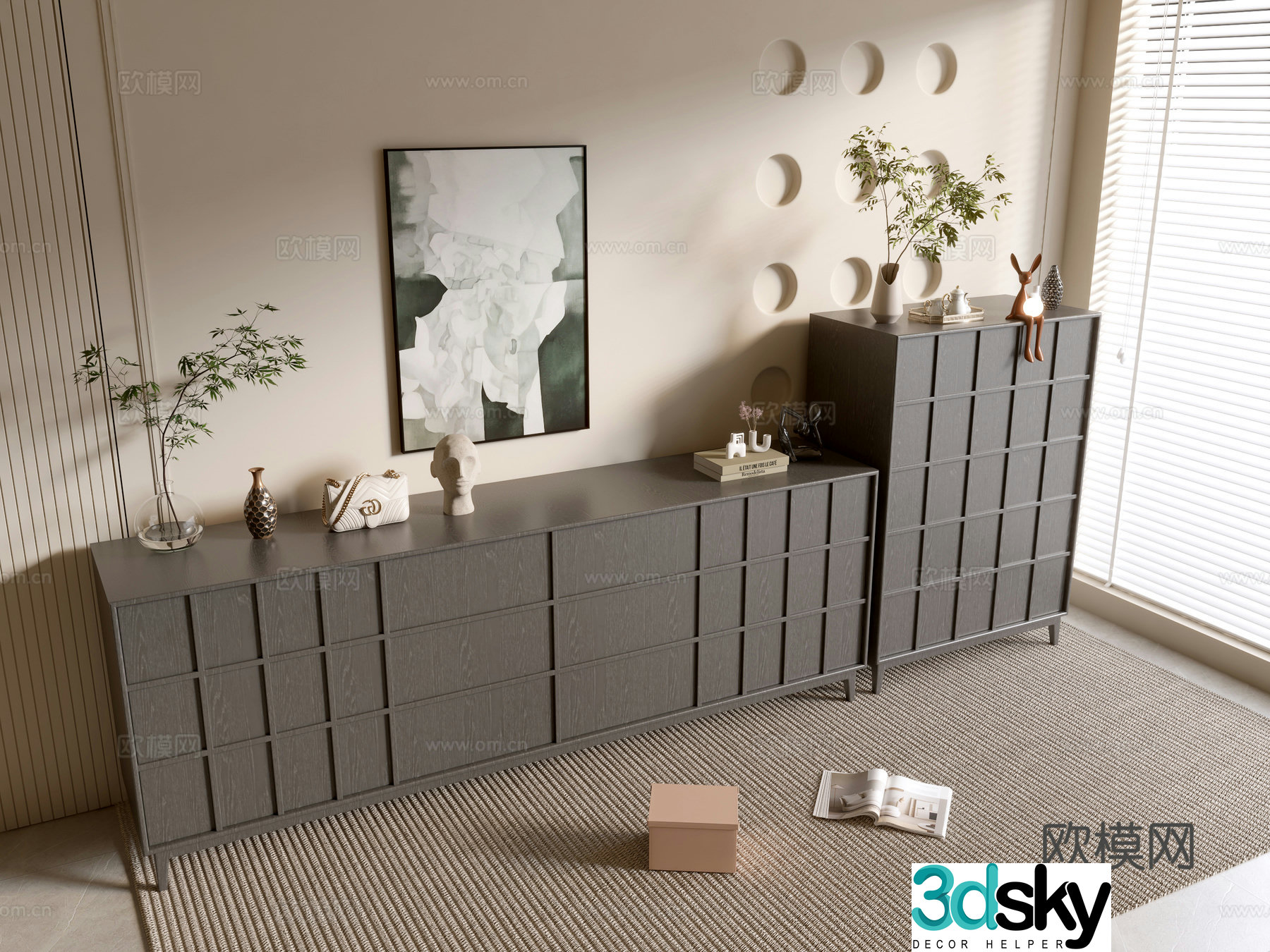 Modern black wood grain porch cabinet sideboard balcony cabinet storage cabinet entrance porch cabinet 3D model