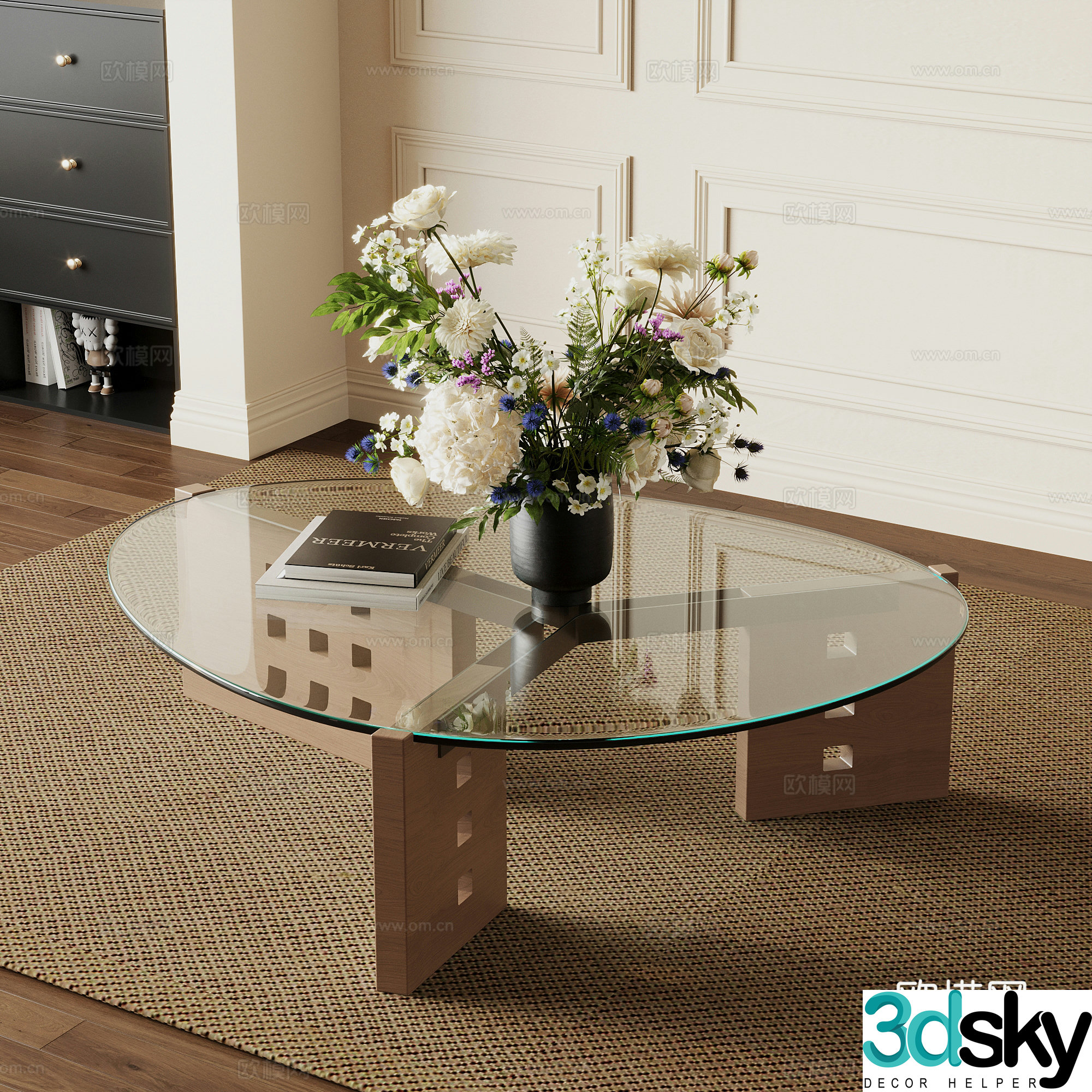 Middle-aged style coffee table glass coffee table special shape coffee table 3D model