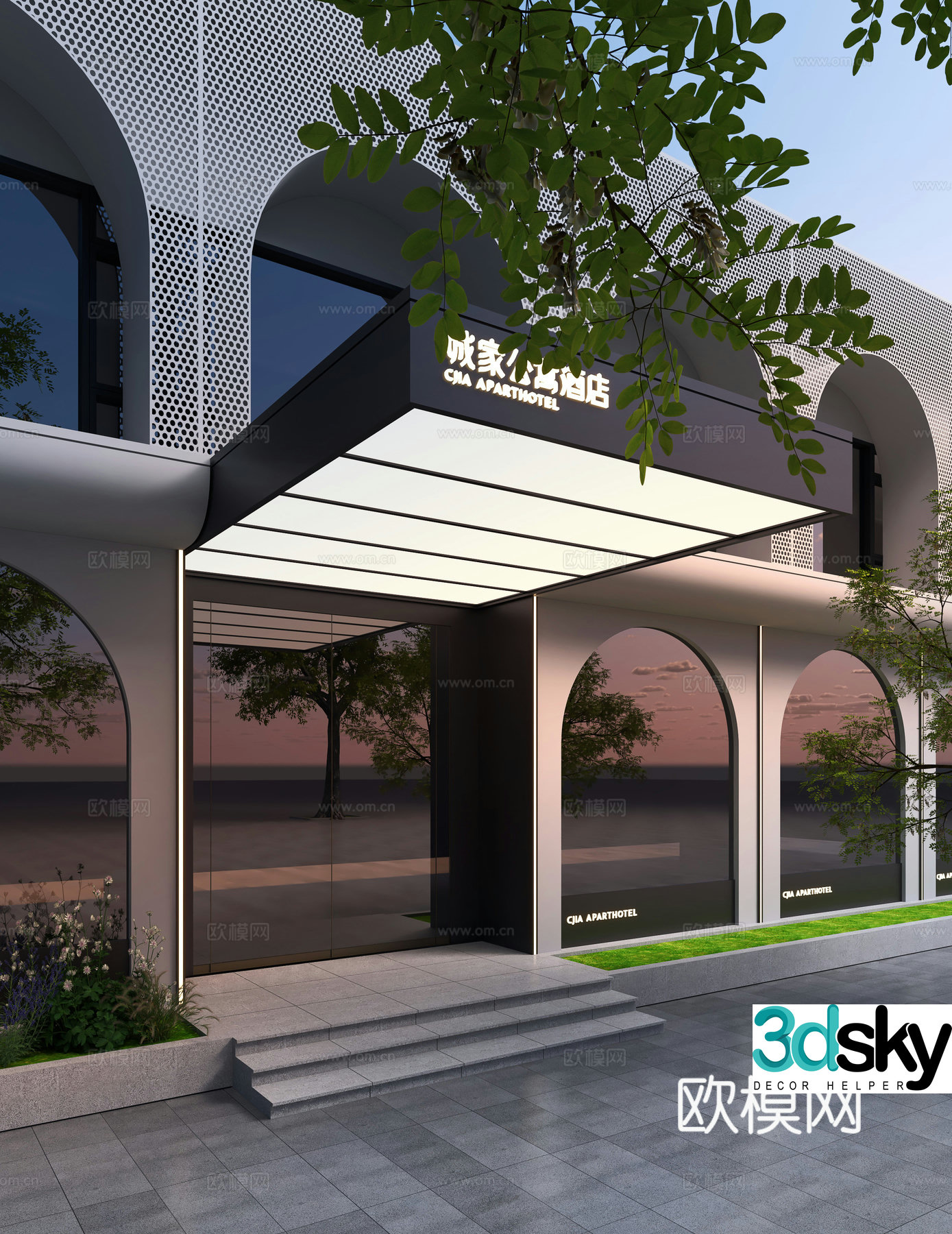 Modern hotel door facade Apartment hotel door facade 3D model
