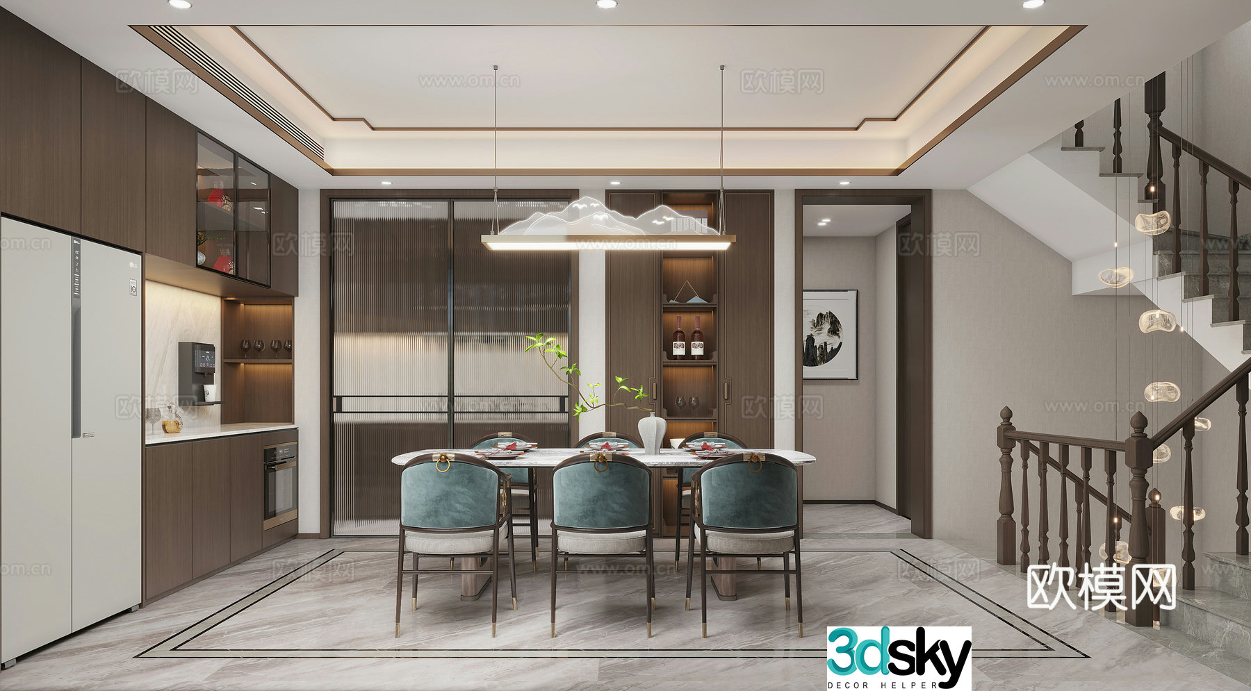 New Chinese style living room New Chinese style restaurant 3D model