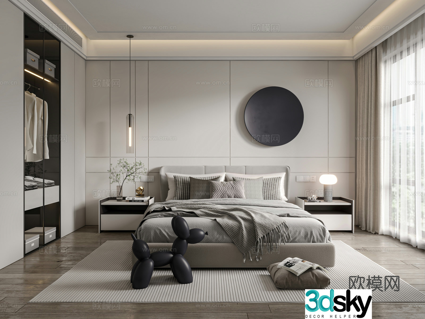 Modern bedroom Master bedroom Double bed Wardrobe Bedside table Carpet Hanging paintings Ornaments ornaments 3D model