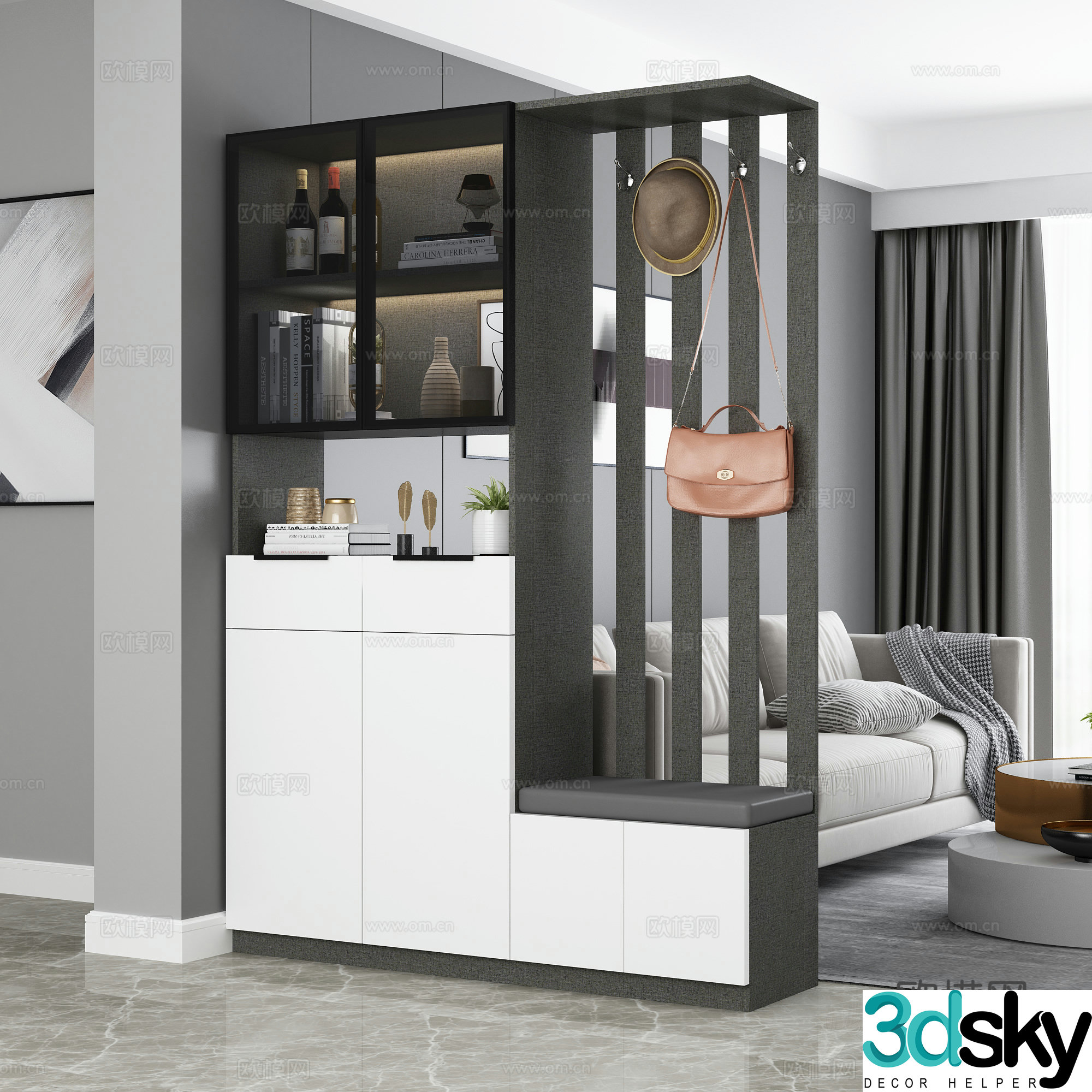 Light luxury style entrance partition cabinet 3D model