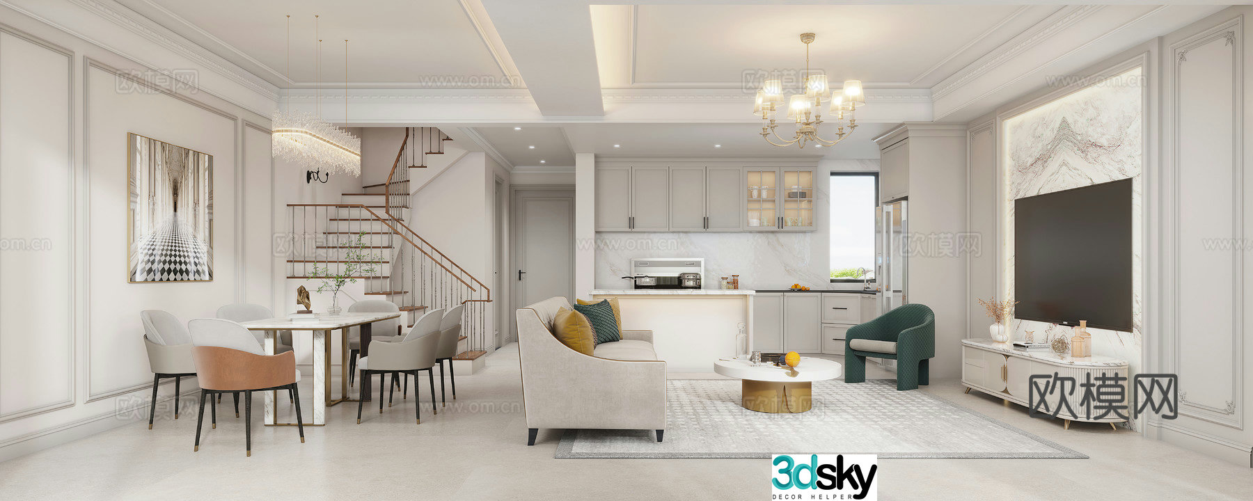 American living and dining room 3D model