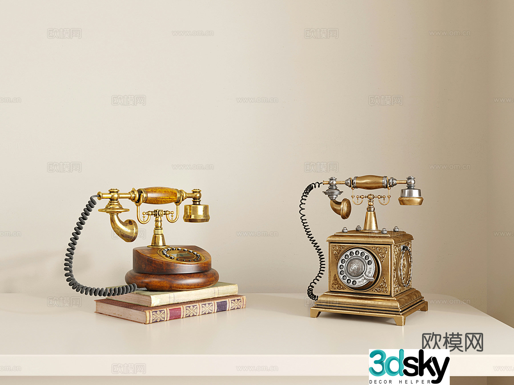 French retro vintage telephone landline nostalgic telephone communication equipment dial phone 3d model