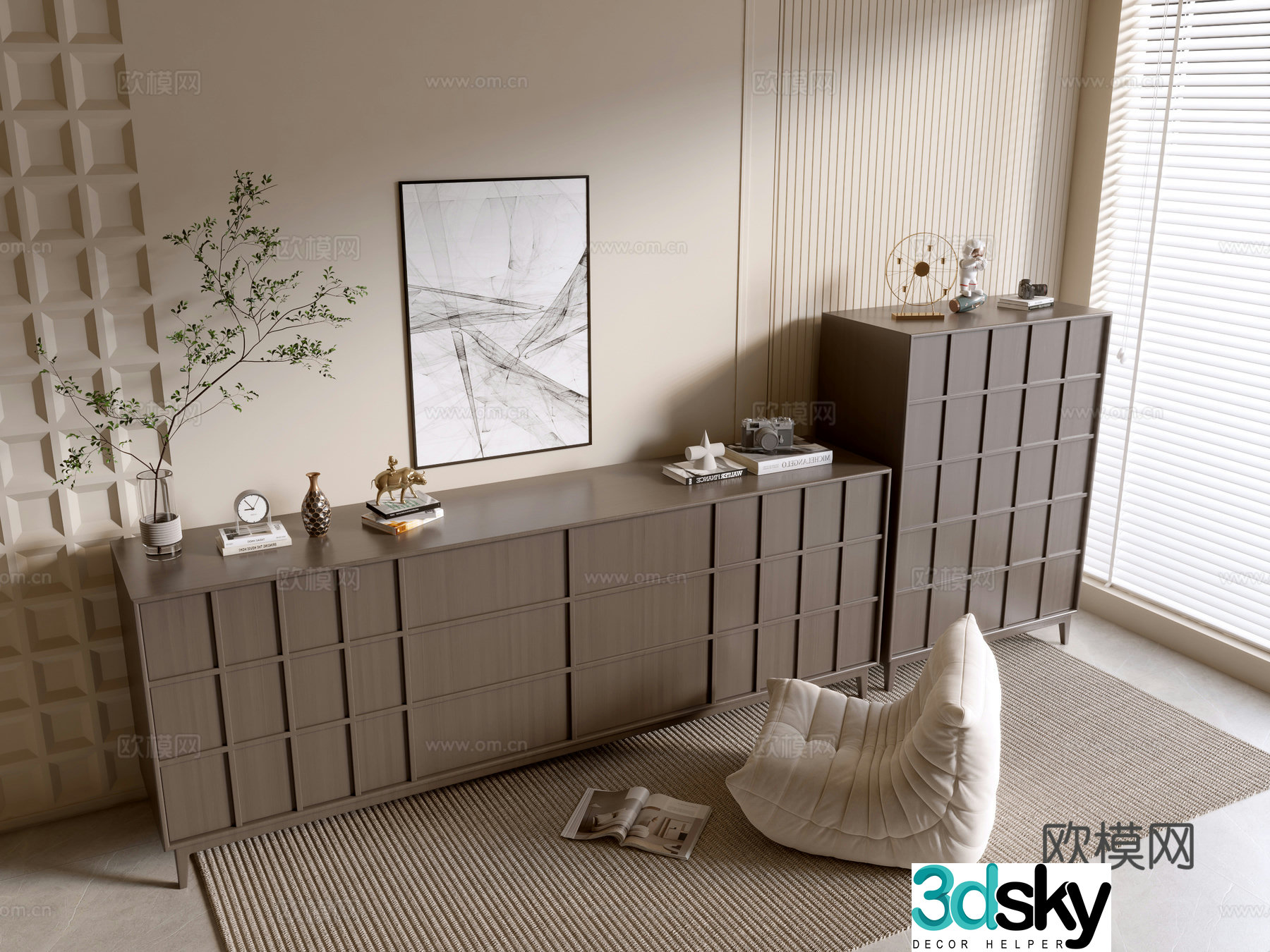 Modern black wood grain porch cabinet sideboard balcony cabinet storage cabinet entrance porch cabinet 3D model