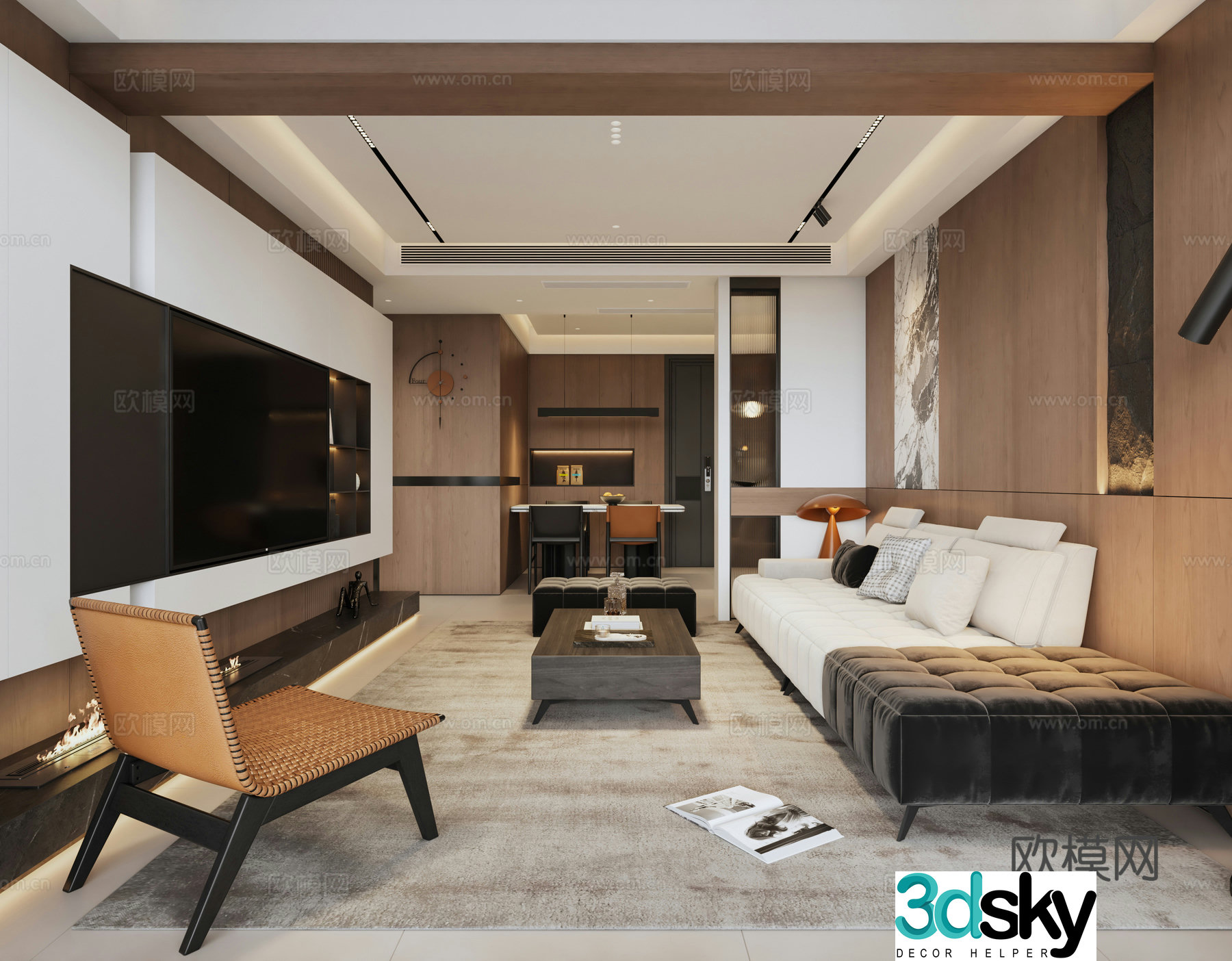 Italian minimalist living and dining room 3D model