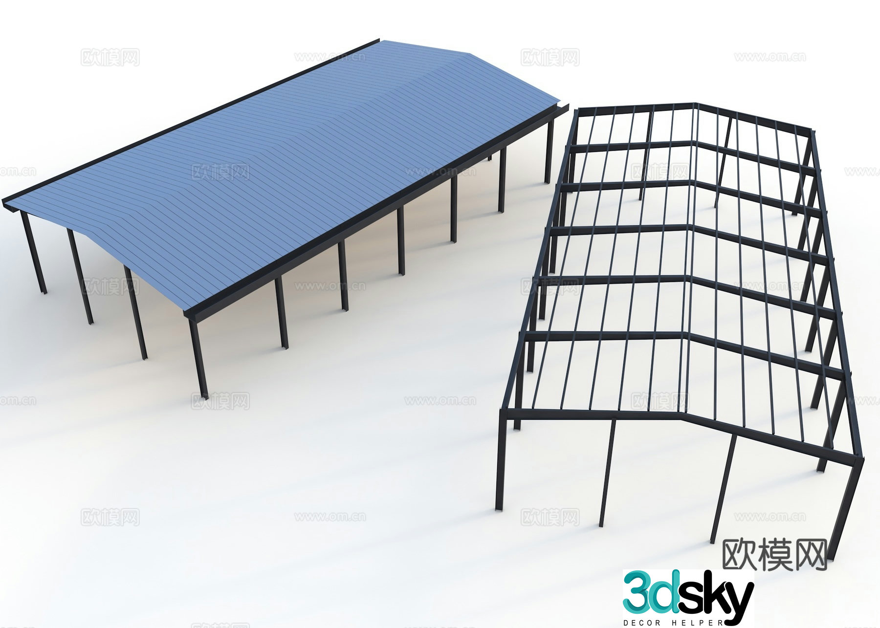 Factory structure Modern workshop Steel structure factory Warehouse factory Steel structure carport Steel structure 3D model