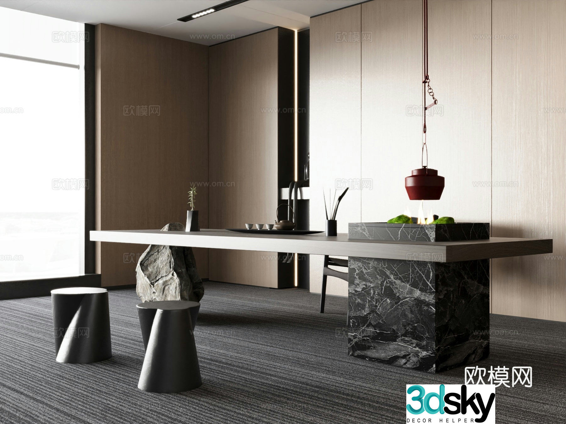Modern new Chinese style tea room tea room cabinet tea table chair 3D model