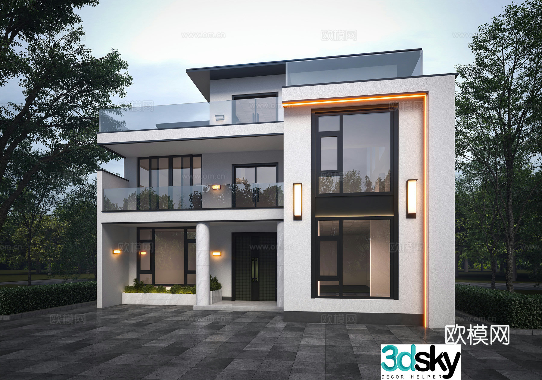 Modern villa exterior three-story single-family villa self-built villa 3D model