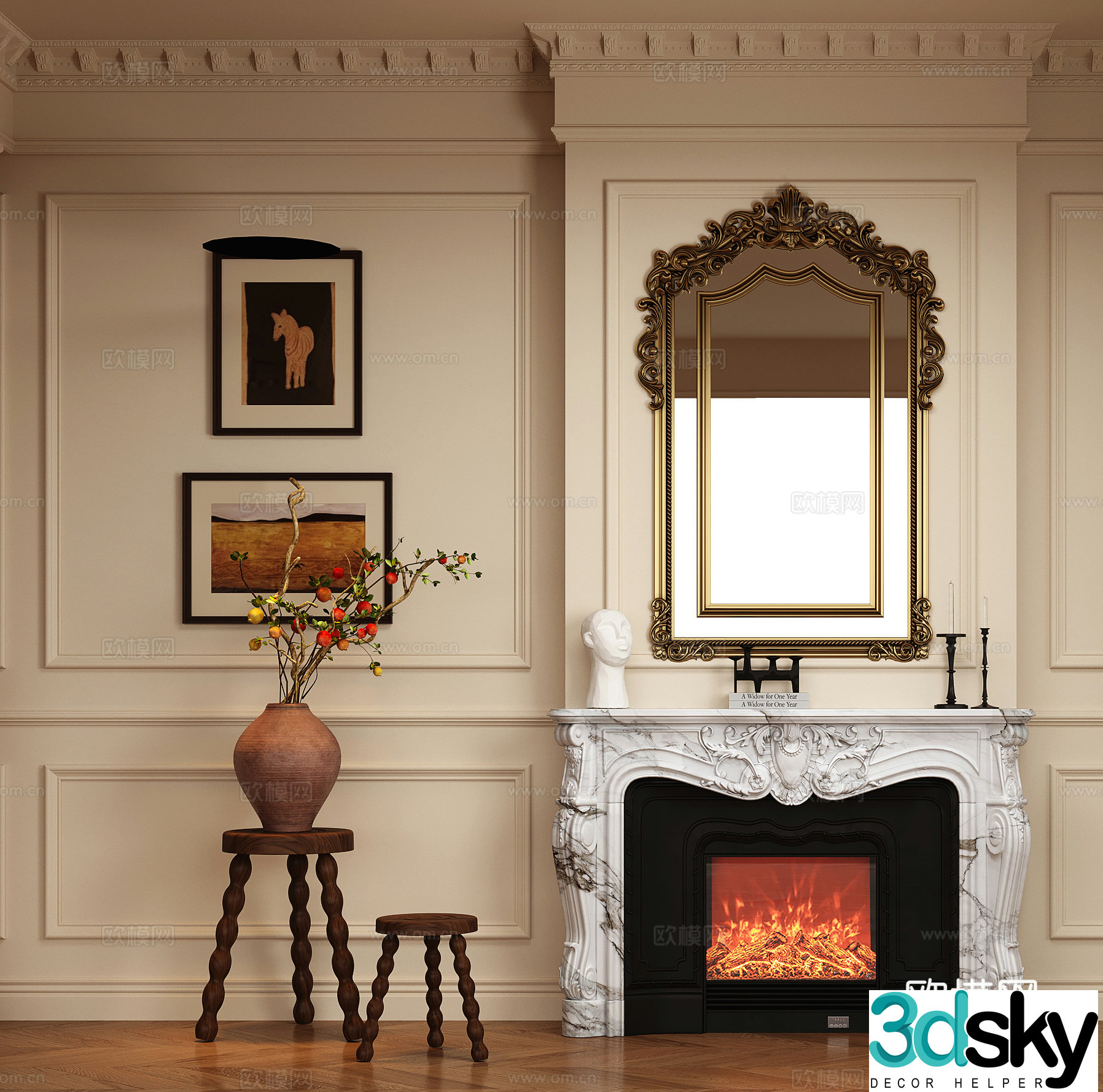 French fireplace electronic fireplace decorative painting embedded living room fireplace 3d model