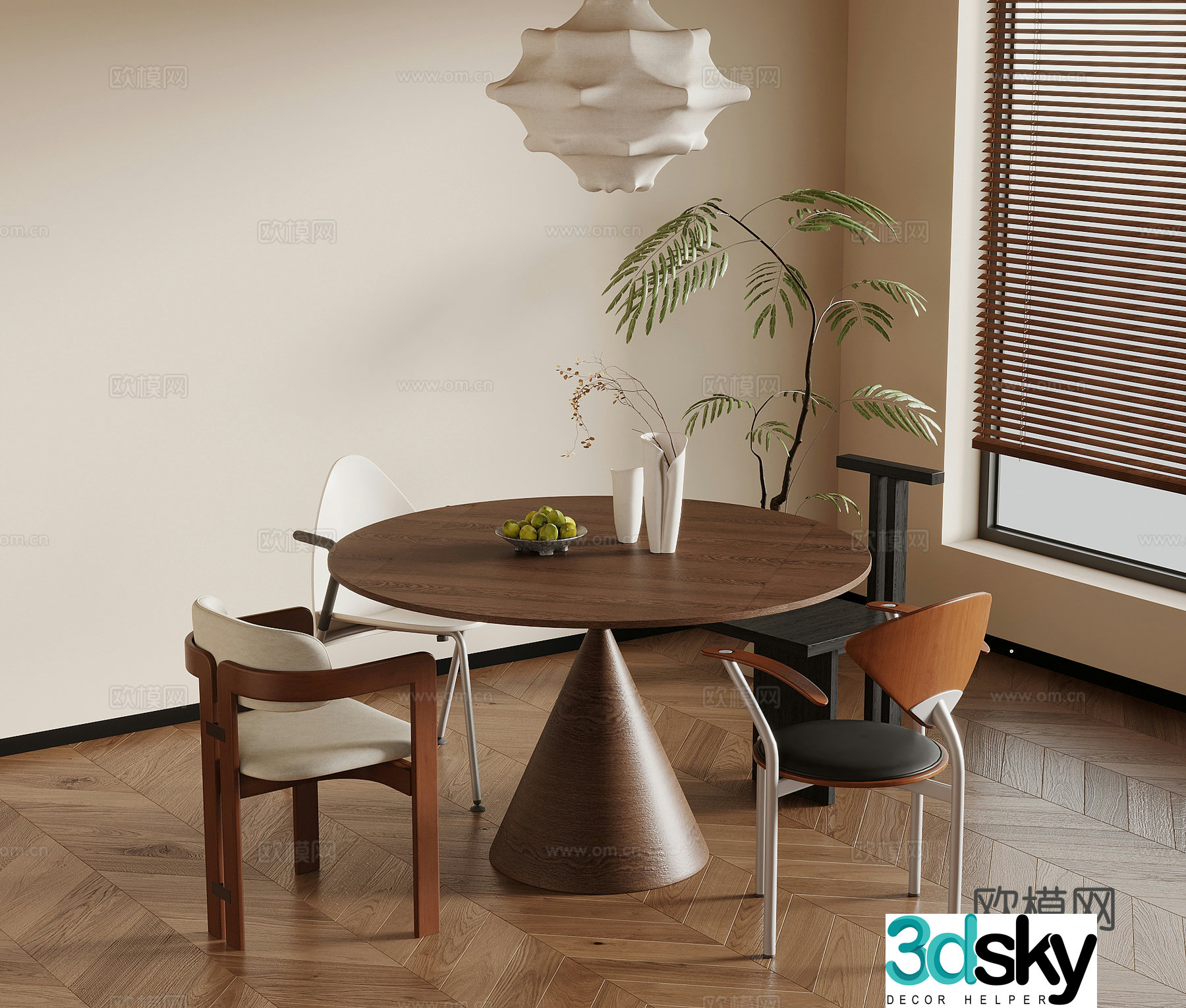 Medium style dining table and chair 3D model