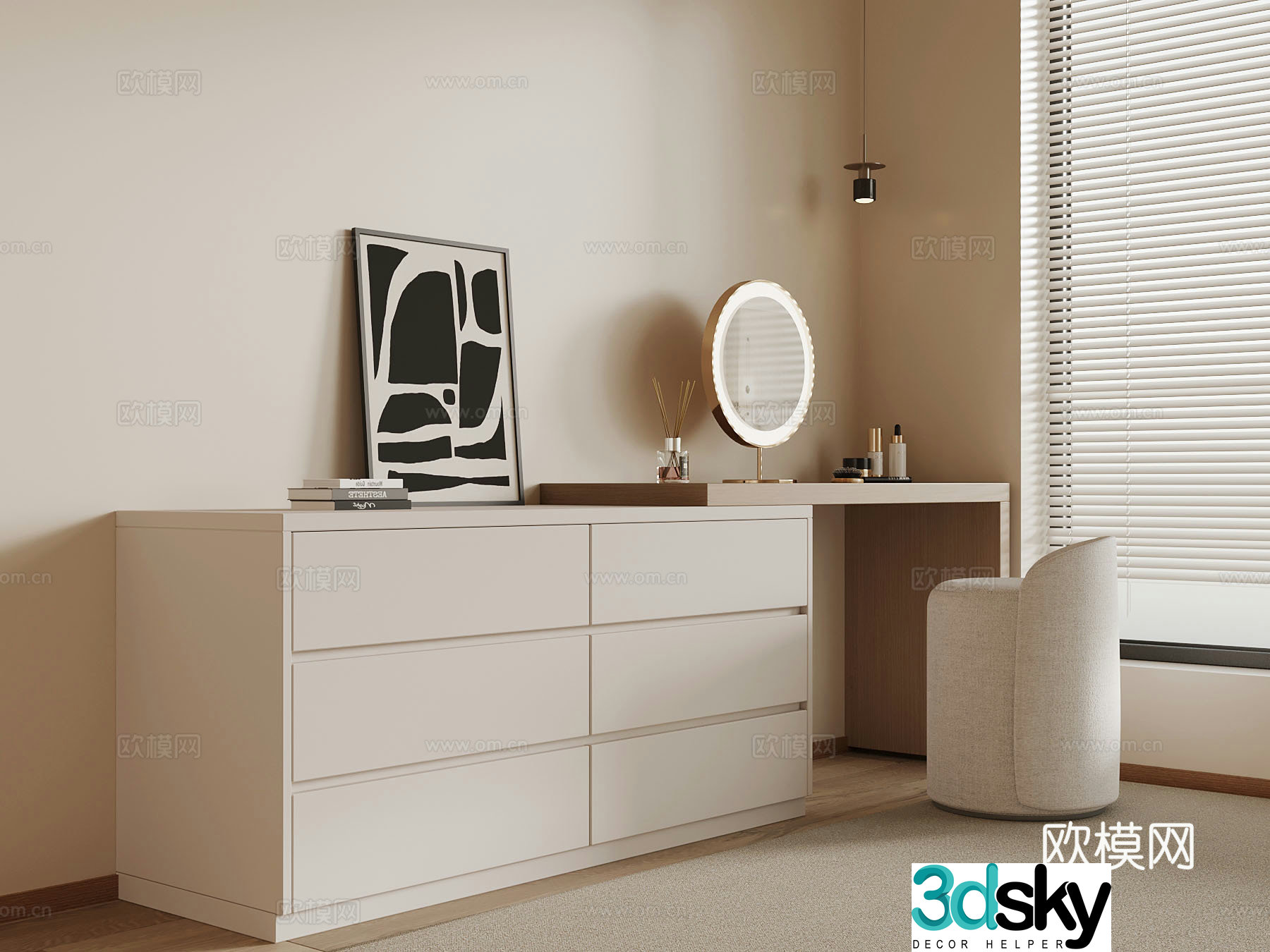 Modern cream style dressing table Cosmetic 3d model