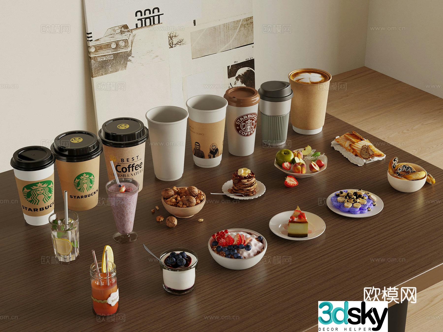 Modern drink cup fruit 3d model