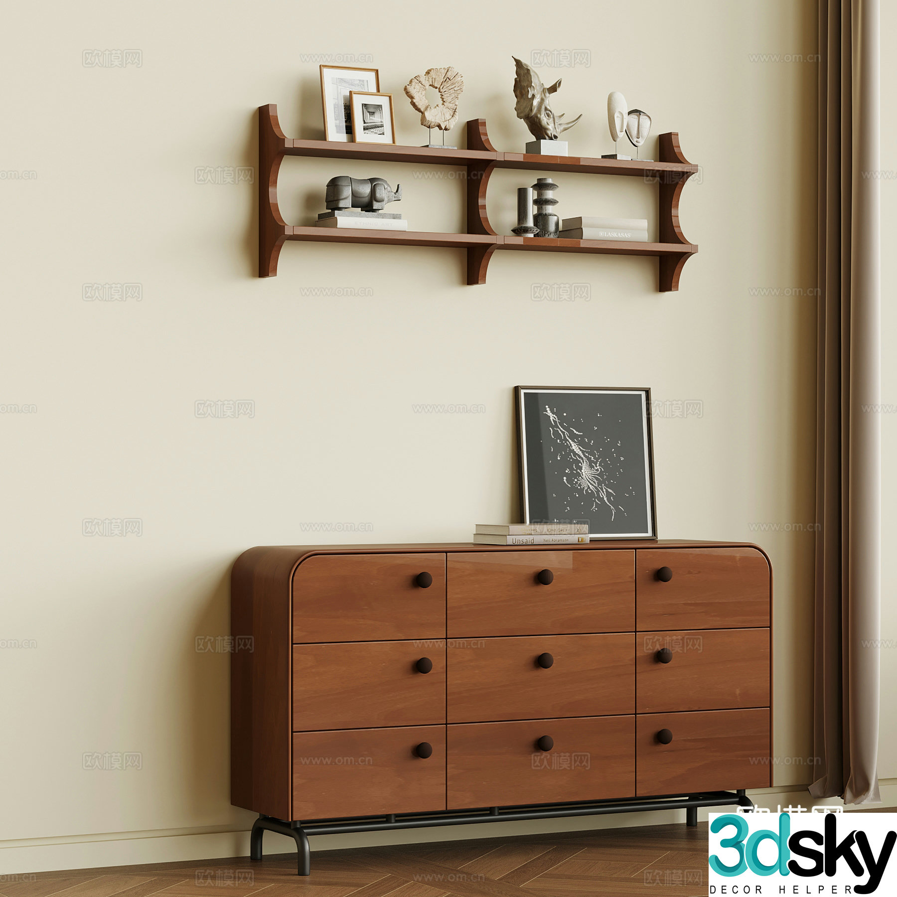 French medieval style porch cabinet storage rack 3D model