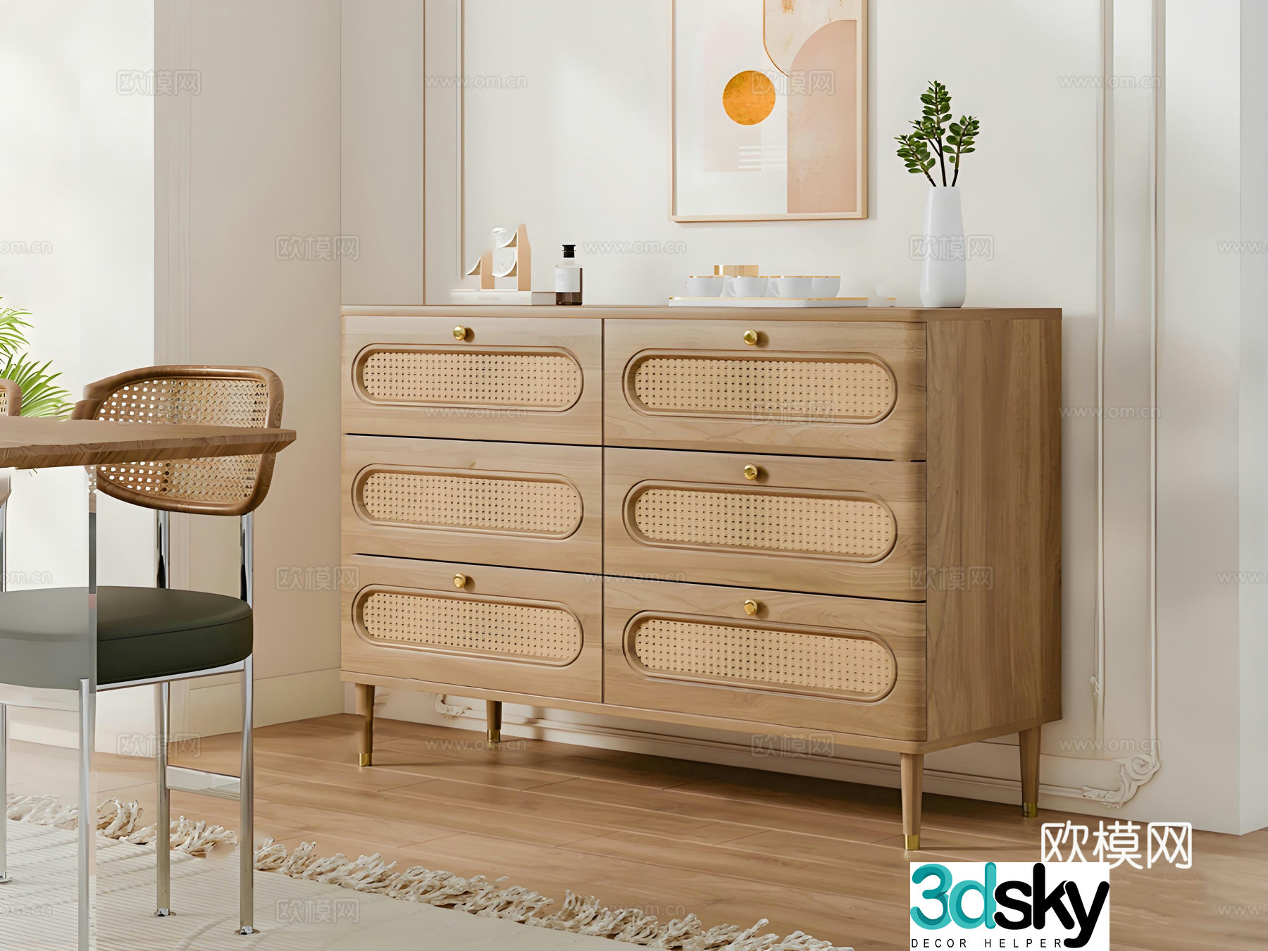 Wasabi Feng solid wood side cabinet 3D model