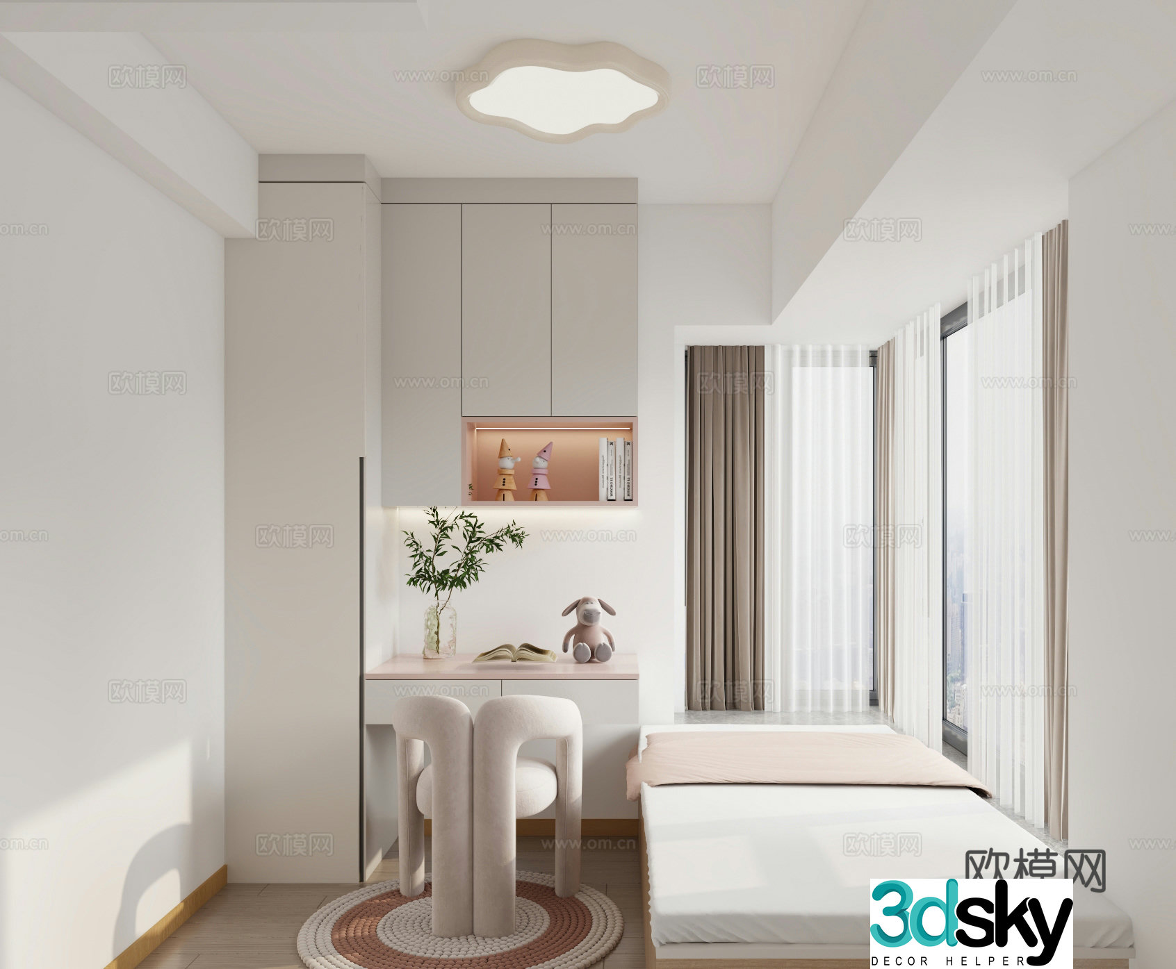 Modern children’s tatami bedroom girl room 3d model