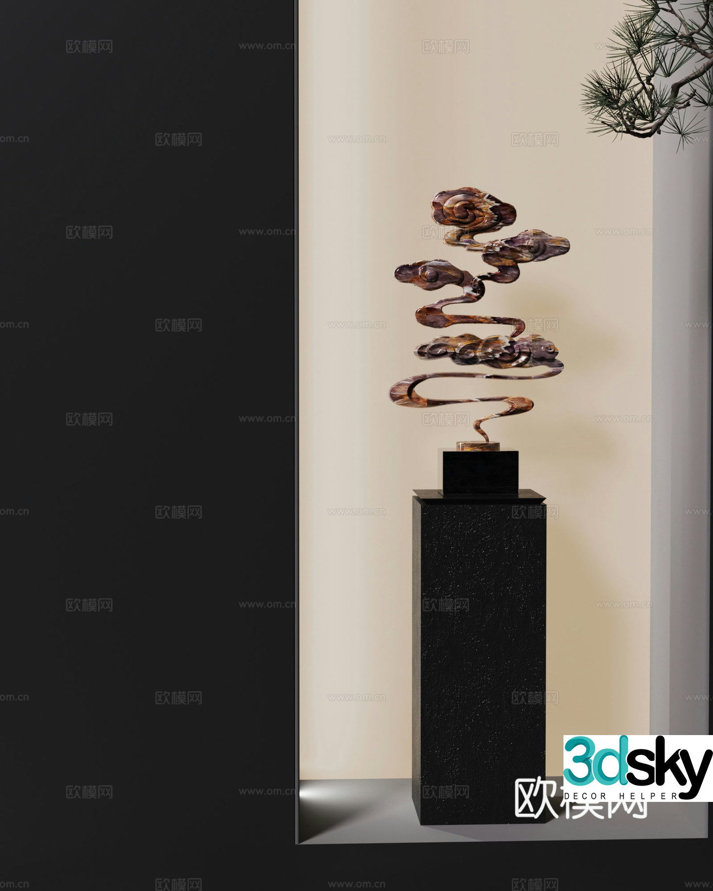 New Chinese style auspicious cloud sculpture 3D model