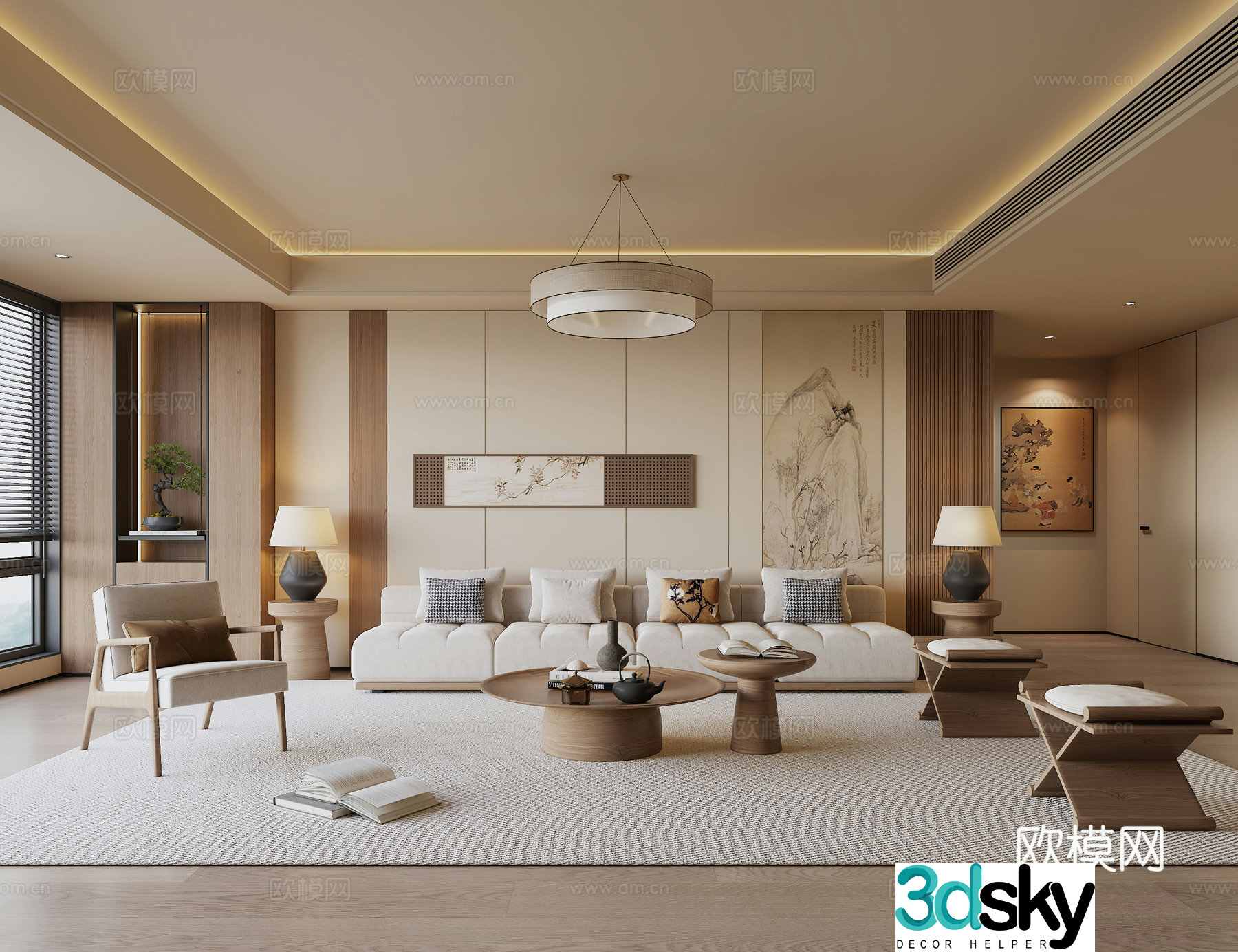 New Chinese living room Song style living room Zen living room Shocking living room 3D model