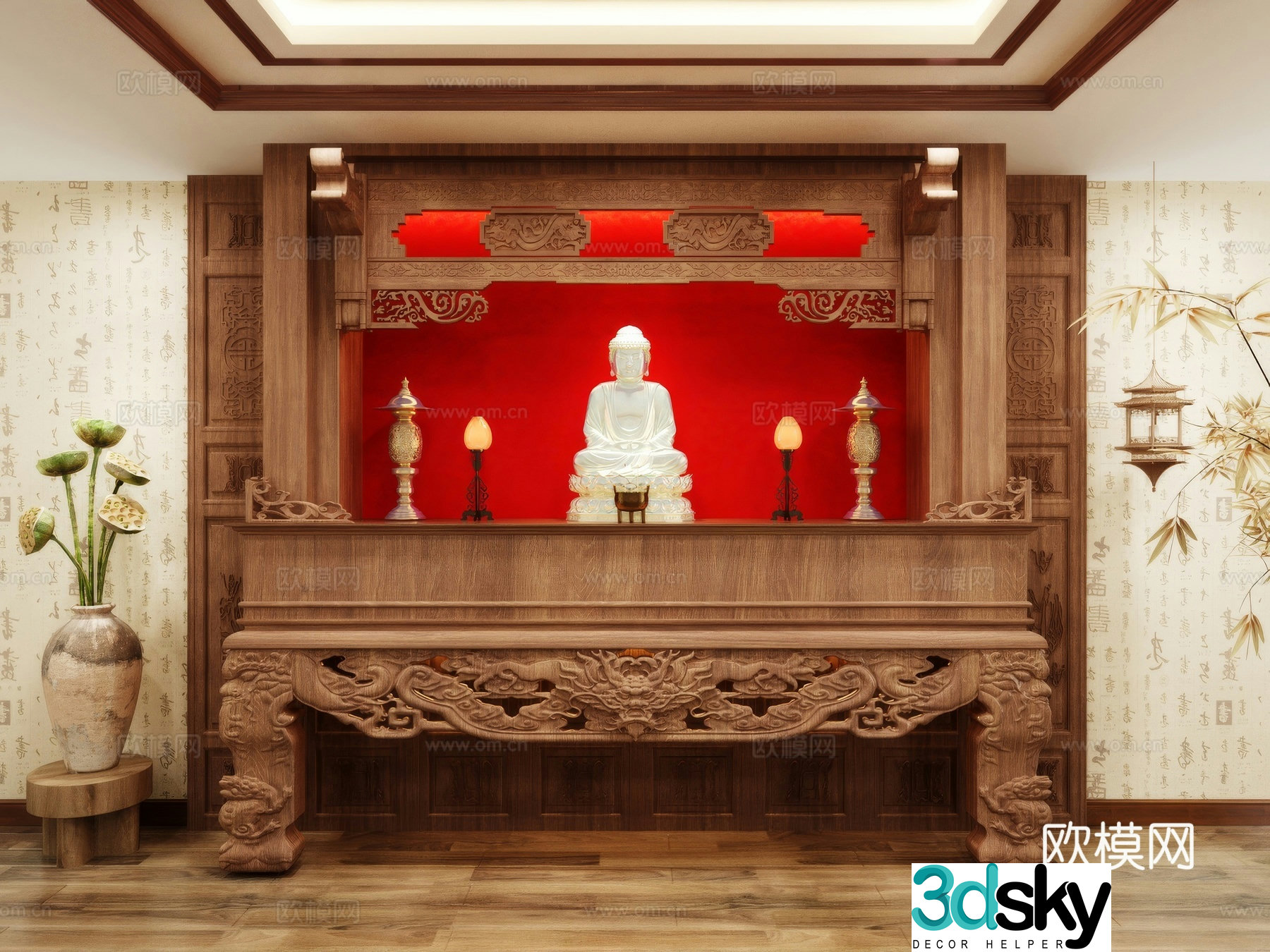 Buddha niche shrine hostel incense stove candle holder 3d model