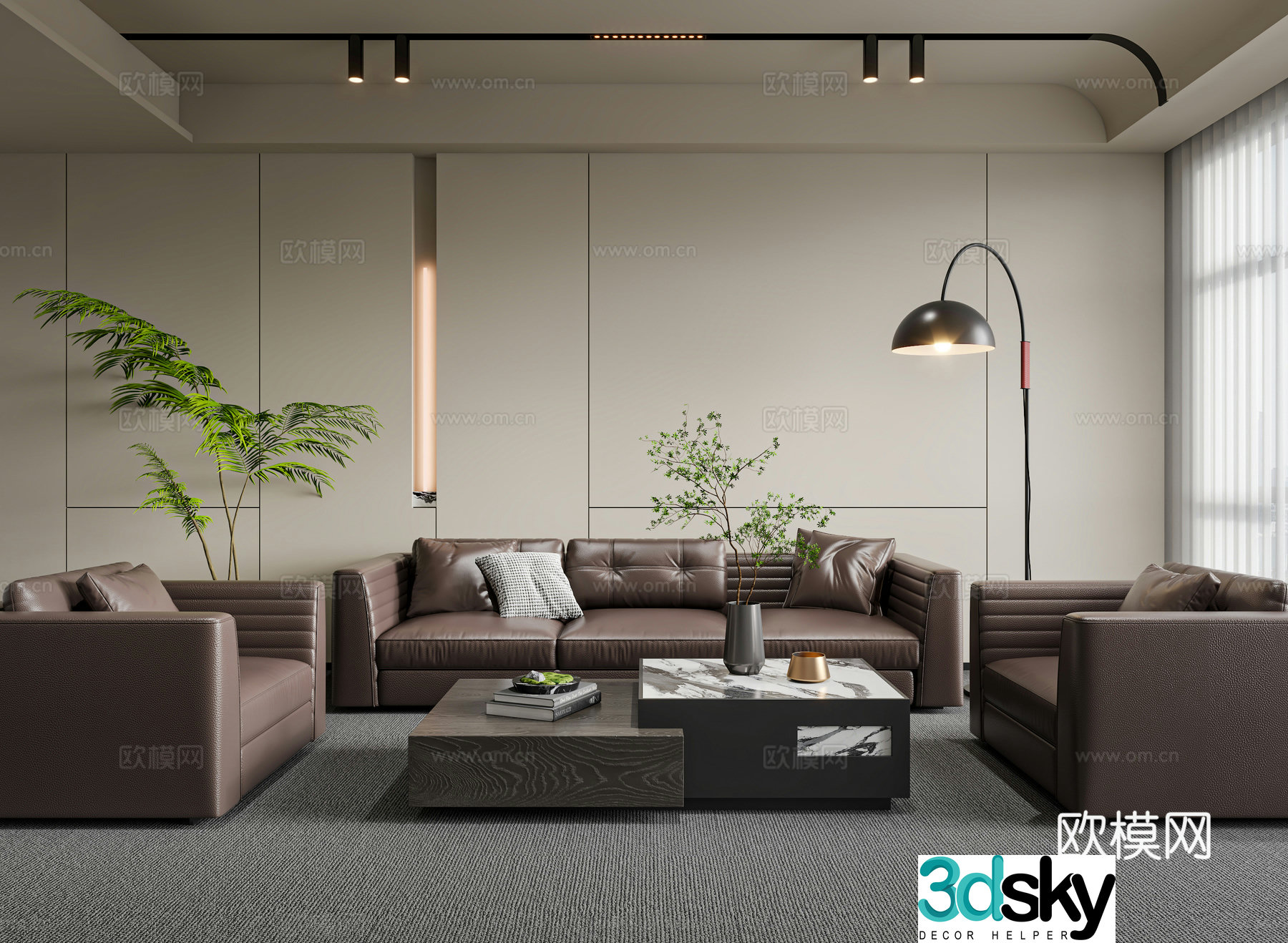 Modern reception room office sofa coffee table combination leather sofa single sofa business sofa 3D model
