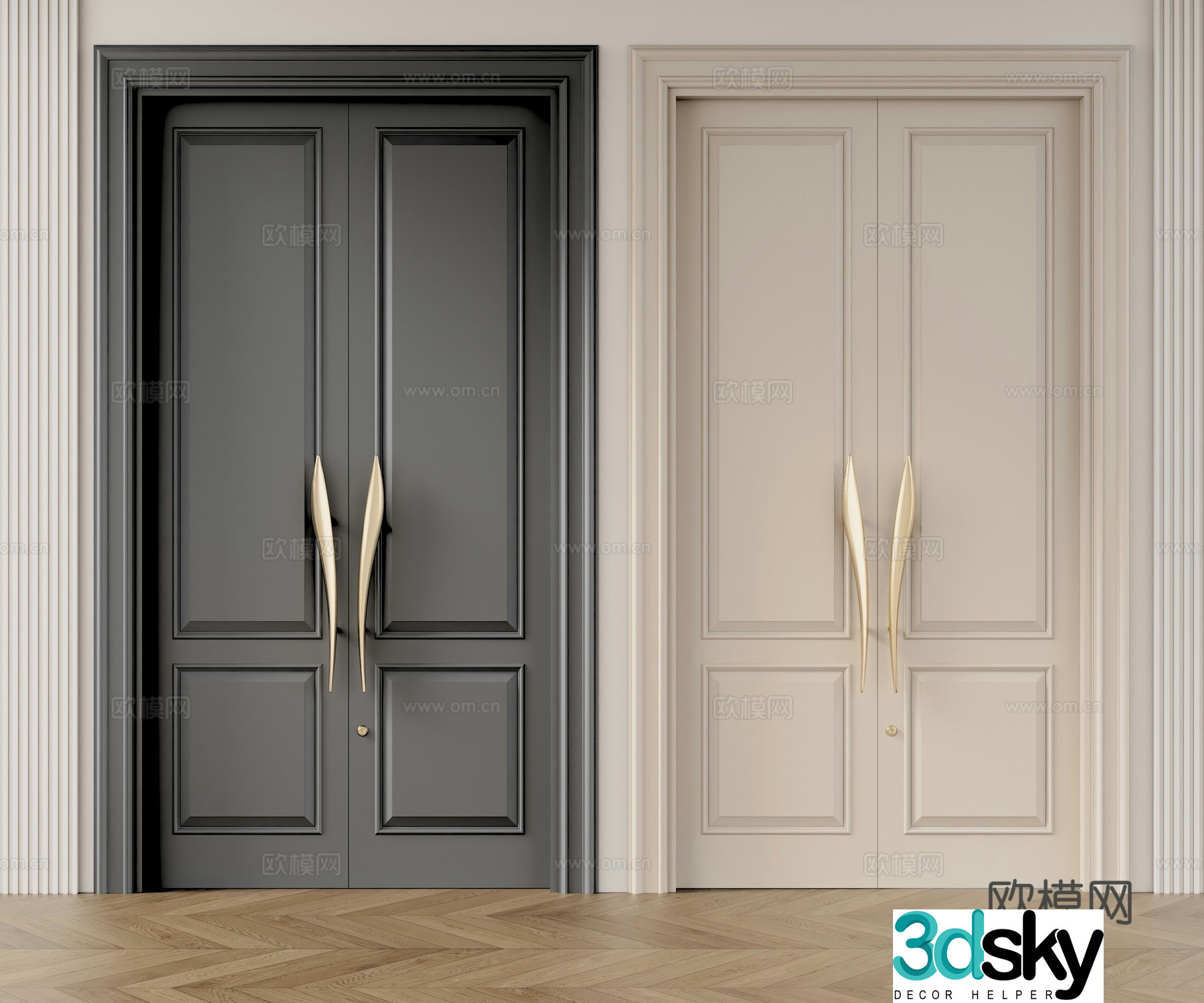 Simple European double-open glass door 3D model