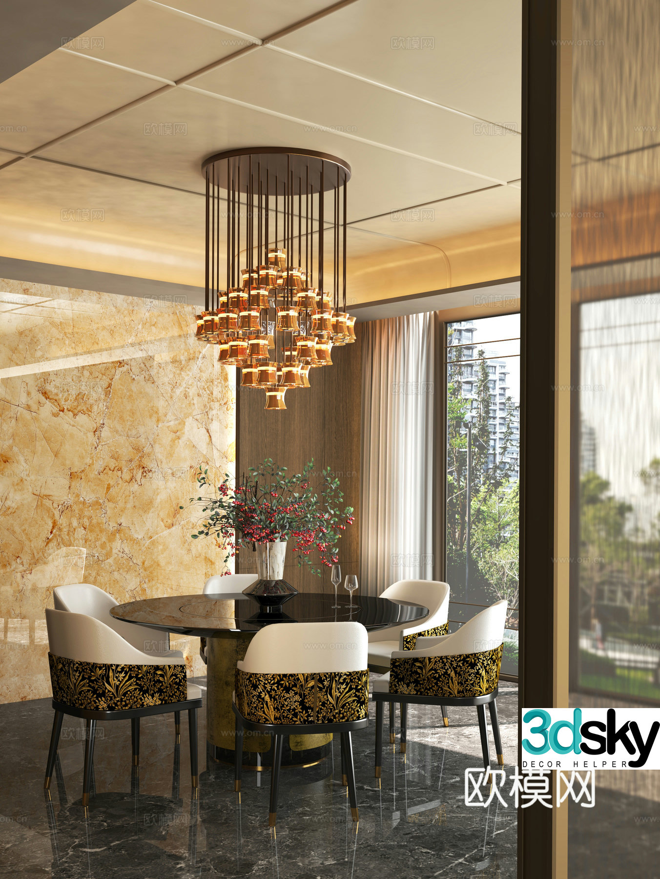 Spring Mountain Autumn Water Design Villa Sun View Restaurant 3D Model