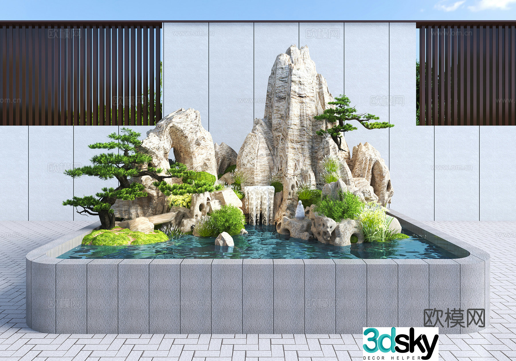 Modern rockery waterscape courtyard rockery landscape pine pool rockery landscape rockery 3d model