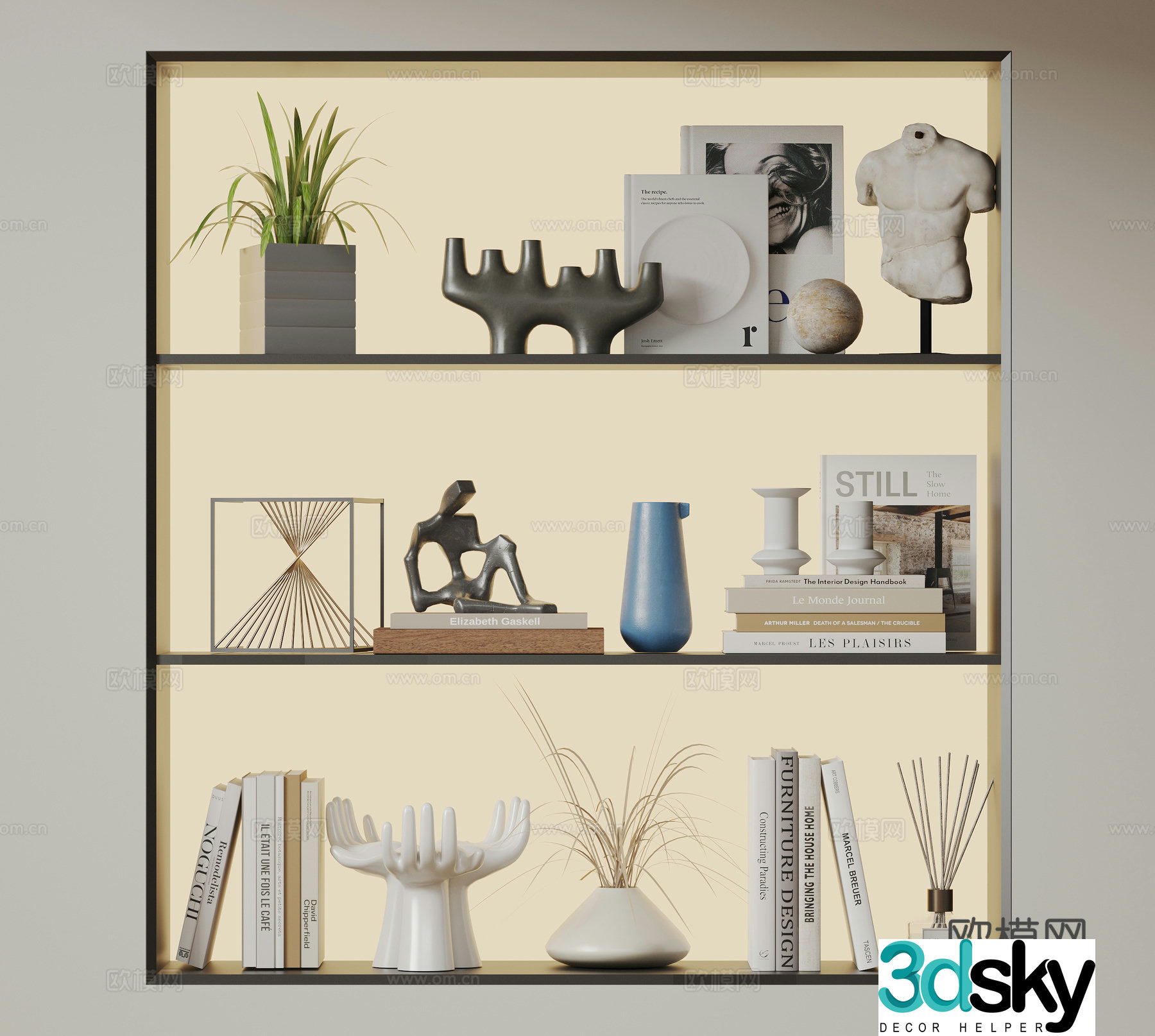Modern ornament combination Minimalist ornament sculpture Books and books Vase ceramic 3d model