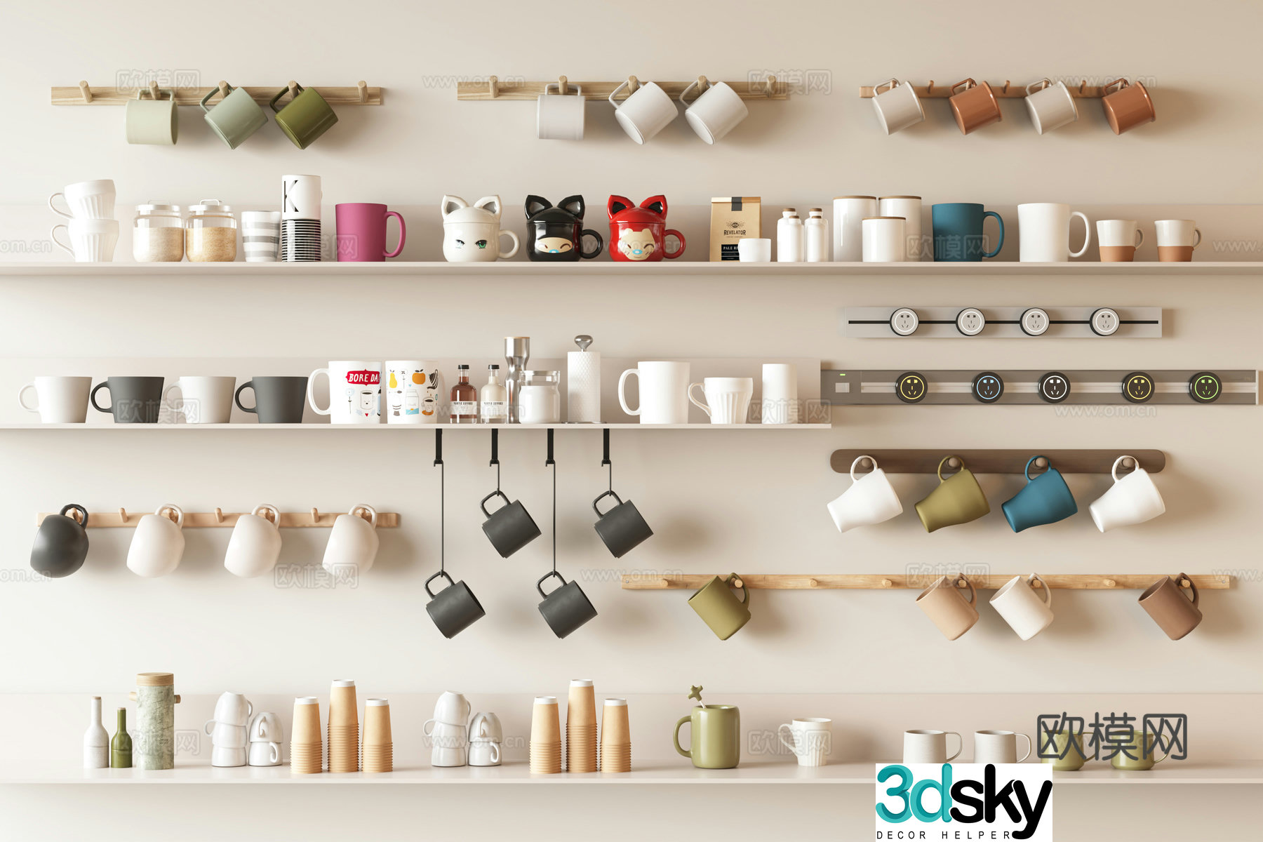 Modern mug tea room cup cup storage rack cup holder coffee cup cup tableware 3d model