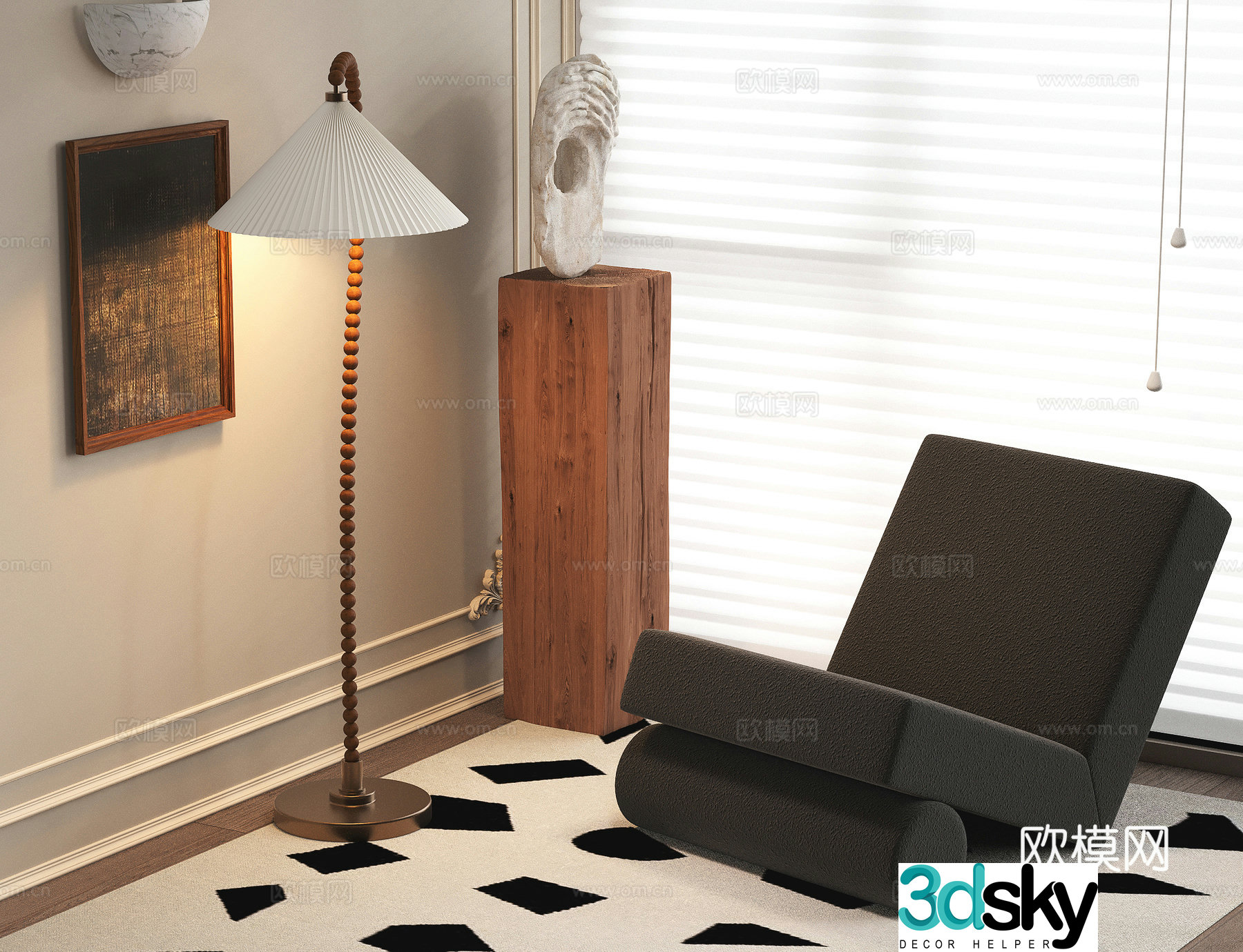 French single sofa floor lamp carpet casual sofa personalized sofa 3d model