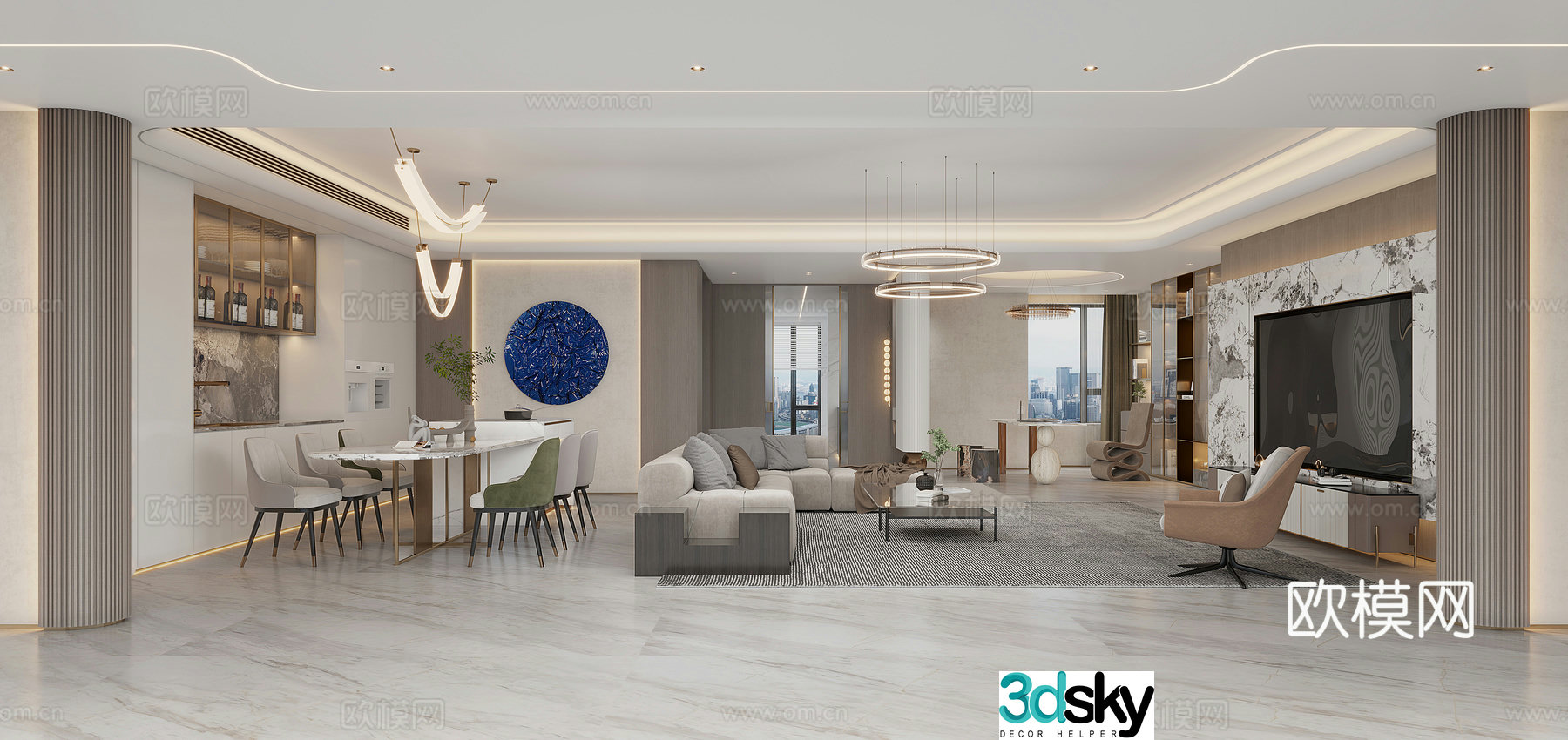 Modern living and dining Italian light luxury living and dining 3D model