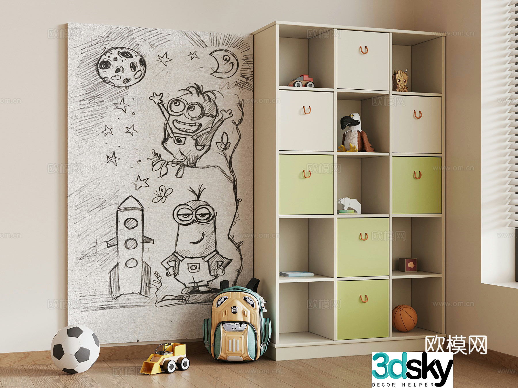 Modern children’s locker schoolbag bookcase 3d model