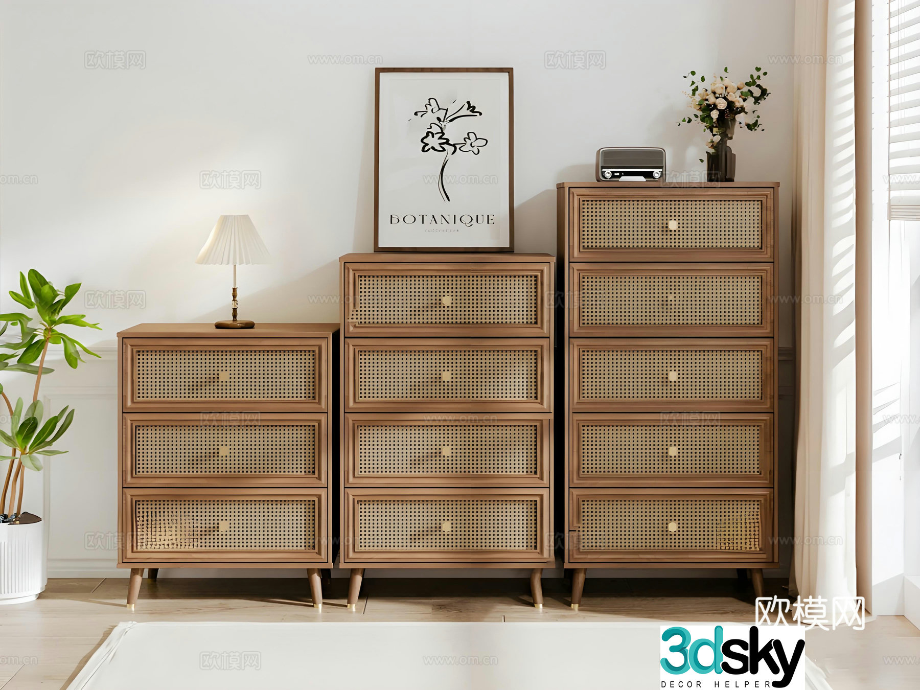 Nordic Chinese style chest of drawers 3D model
