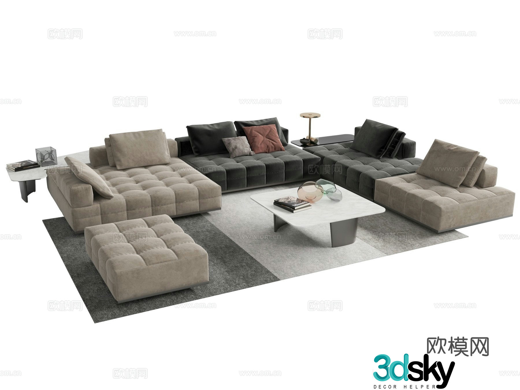 Simple European style sofa group 3D model 3D model