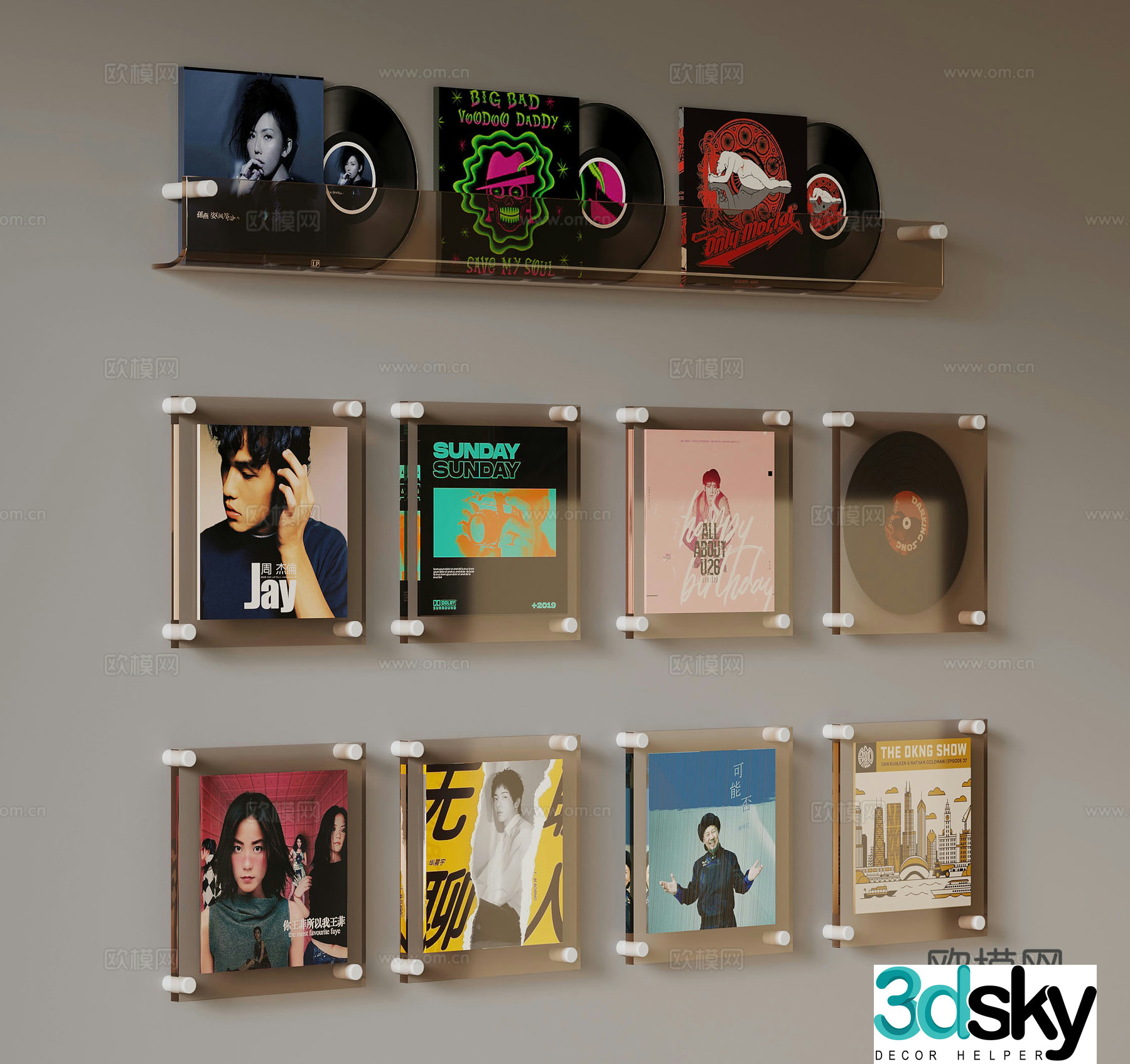 Modern Records Books 3D Model