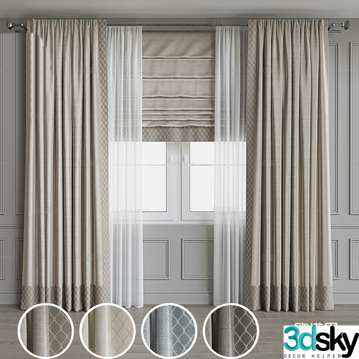 New Chinese style fabric curtain 3D model