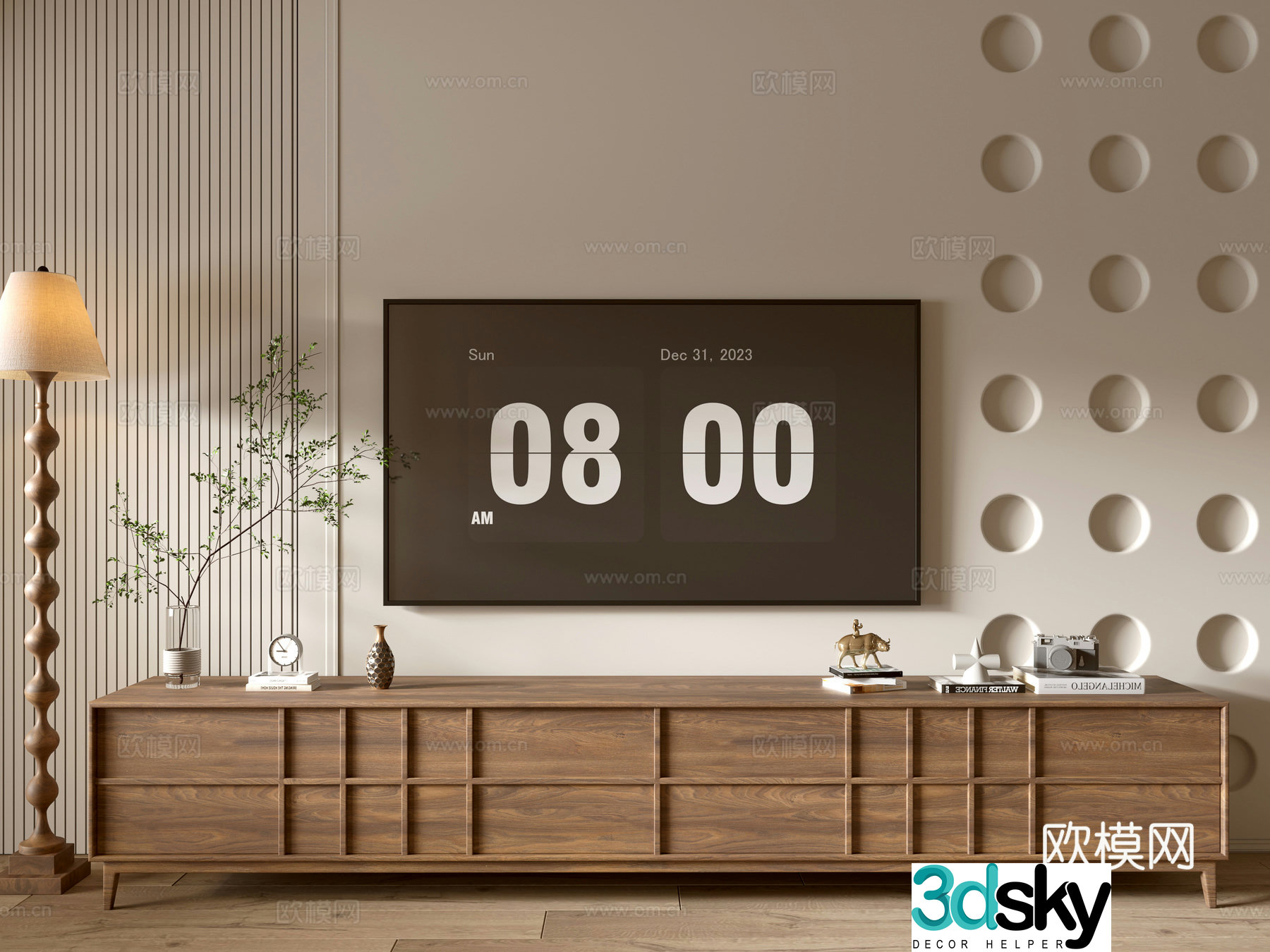Modern wood grain TV cabinet simple side cabinet chest of drawers low cabinet whole cabinet side cabinet 3D model