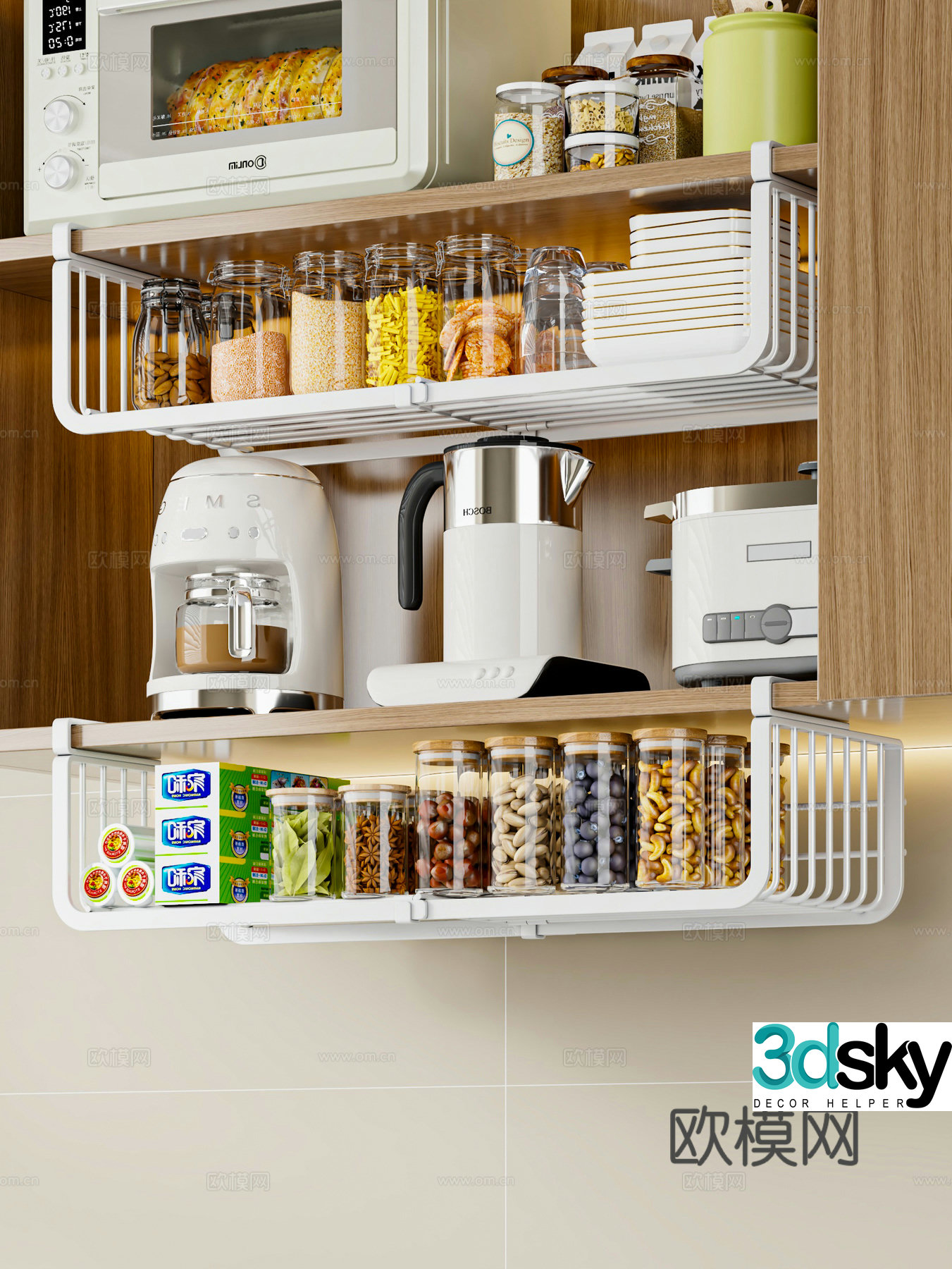 Modern kitchen Seasoning rack Seasoning bottle Plastic film Electrical appliances Cabinet 3D model