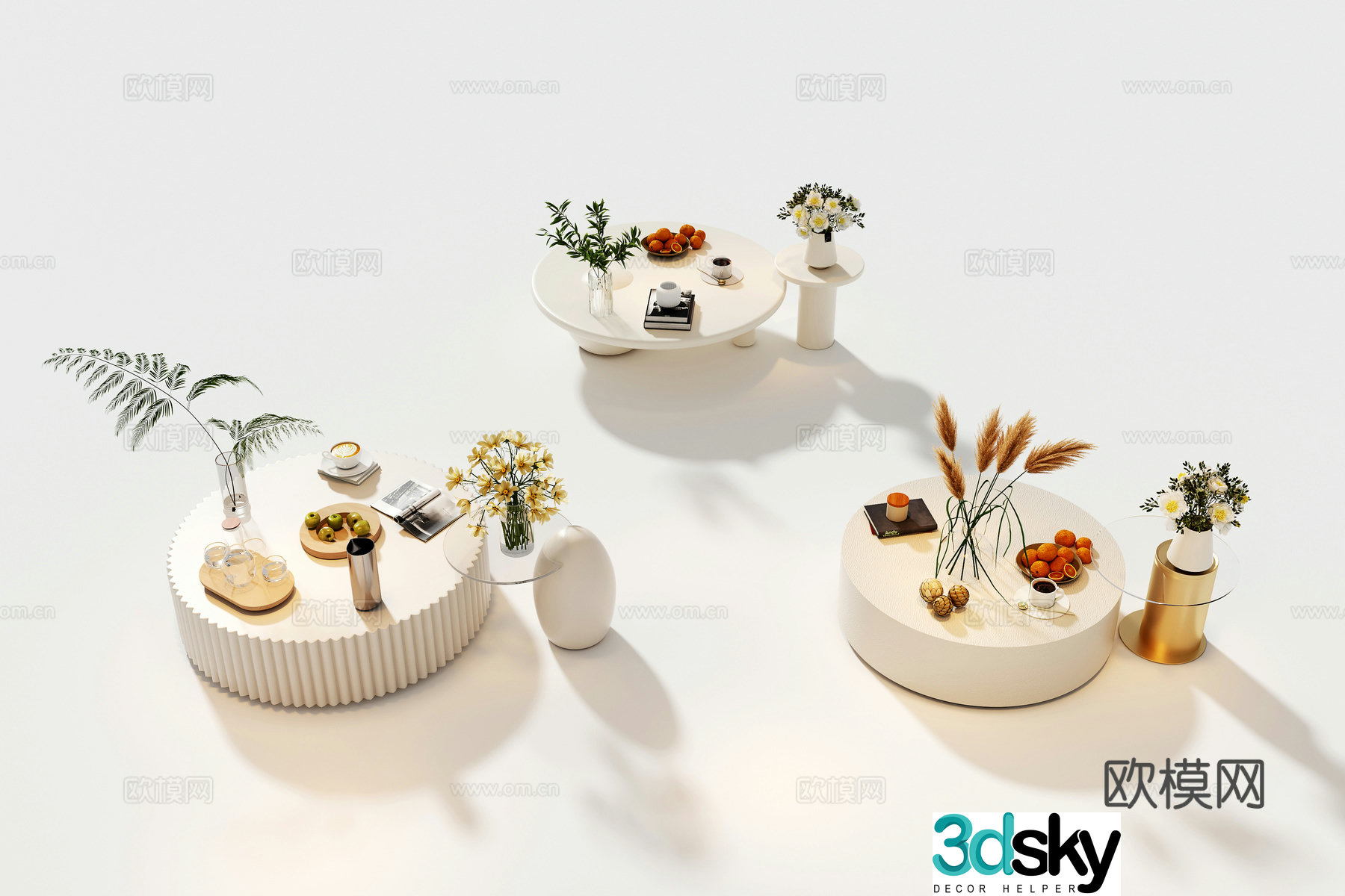 Modern cream tea table coffee table combination round tea table metal tea table 3D model