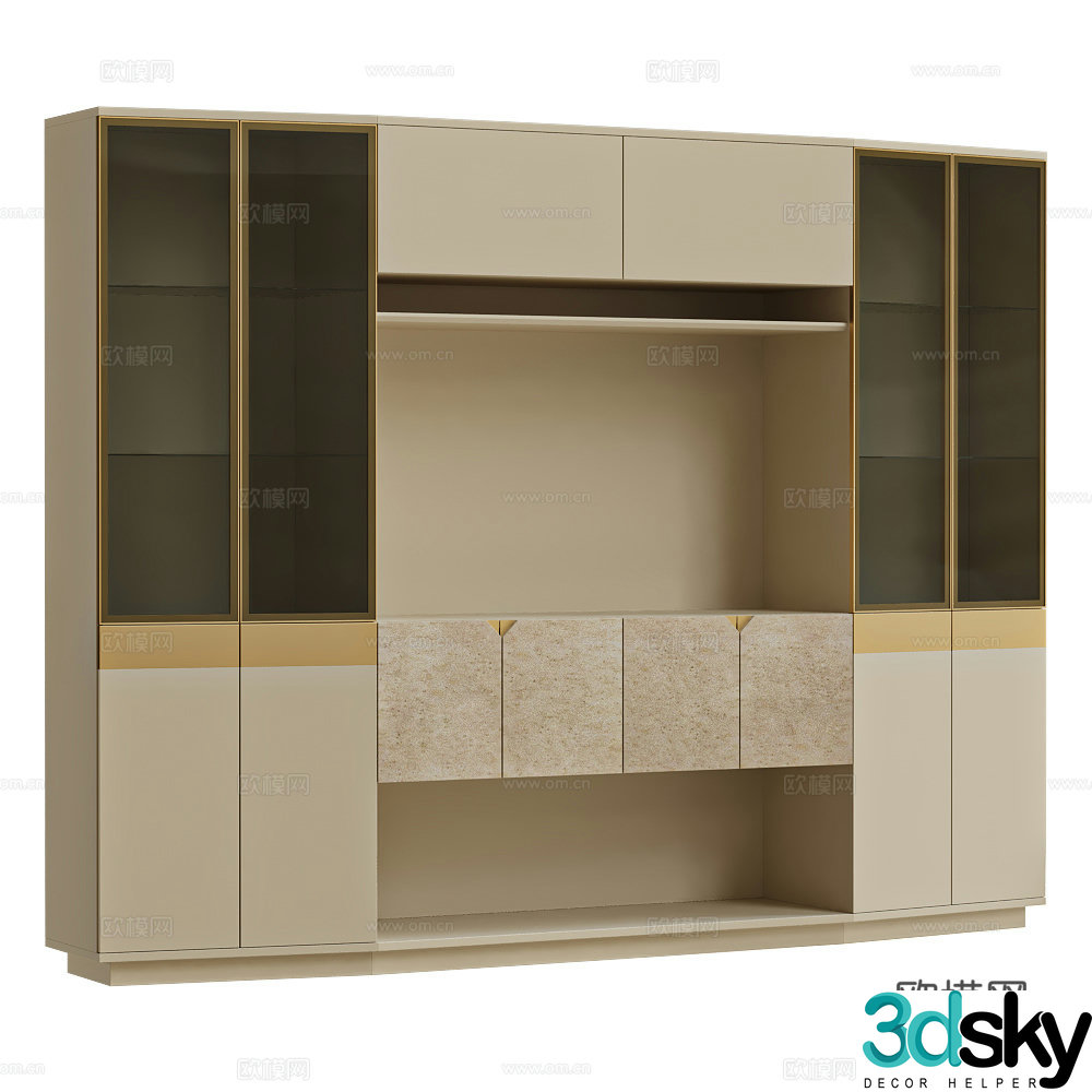 3D model of desk cabinet combination cabinet
