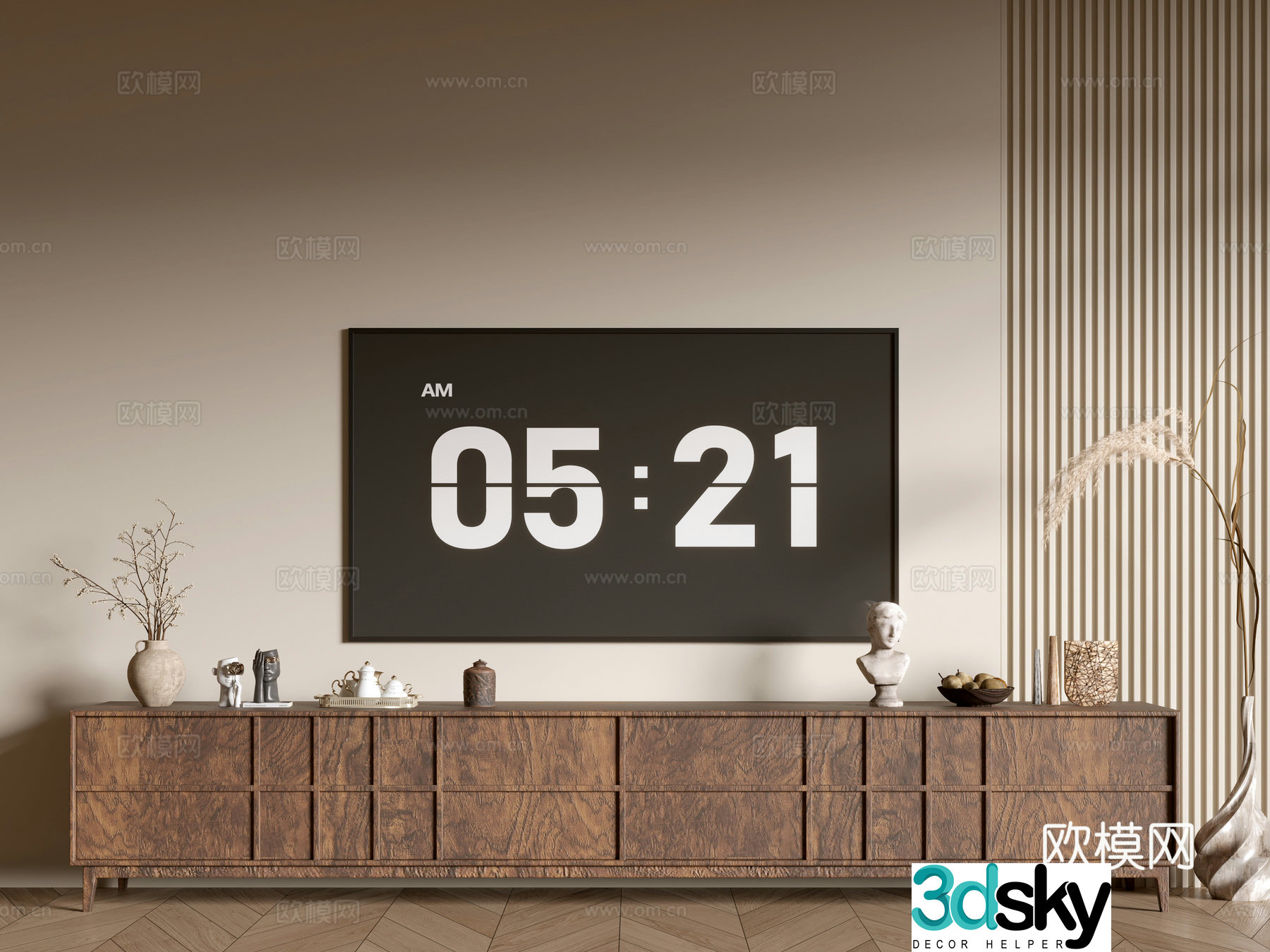 Wasabi Middle Style Side Cabinet Simple TV Cabinet Side Cabinet Chest Cabinet Low Cabinet Overall Cabinet Side Cabinet 3D Model
