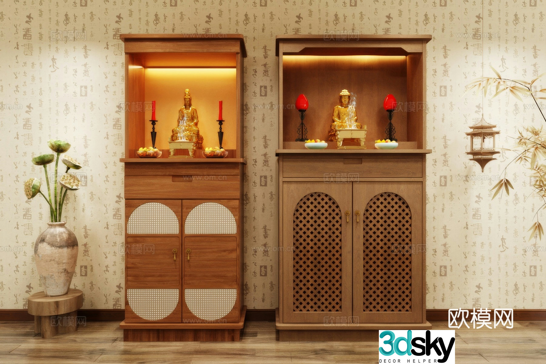 Buddha niche shrine hostel incense stove candle holder 3d model