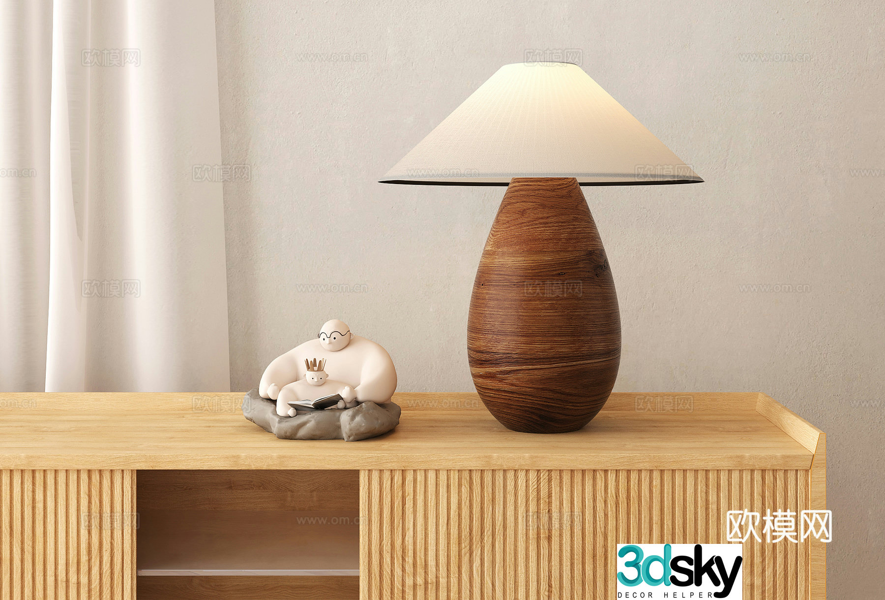 Medium table lamp solid wood table lamp wooden ornament 3D model